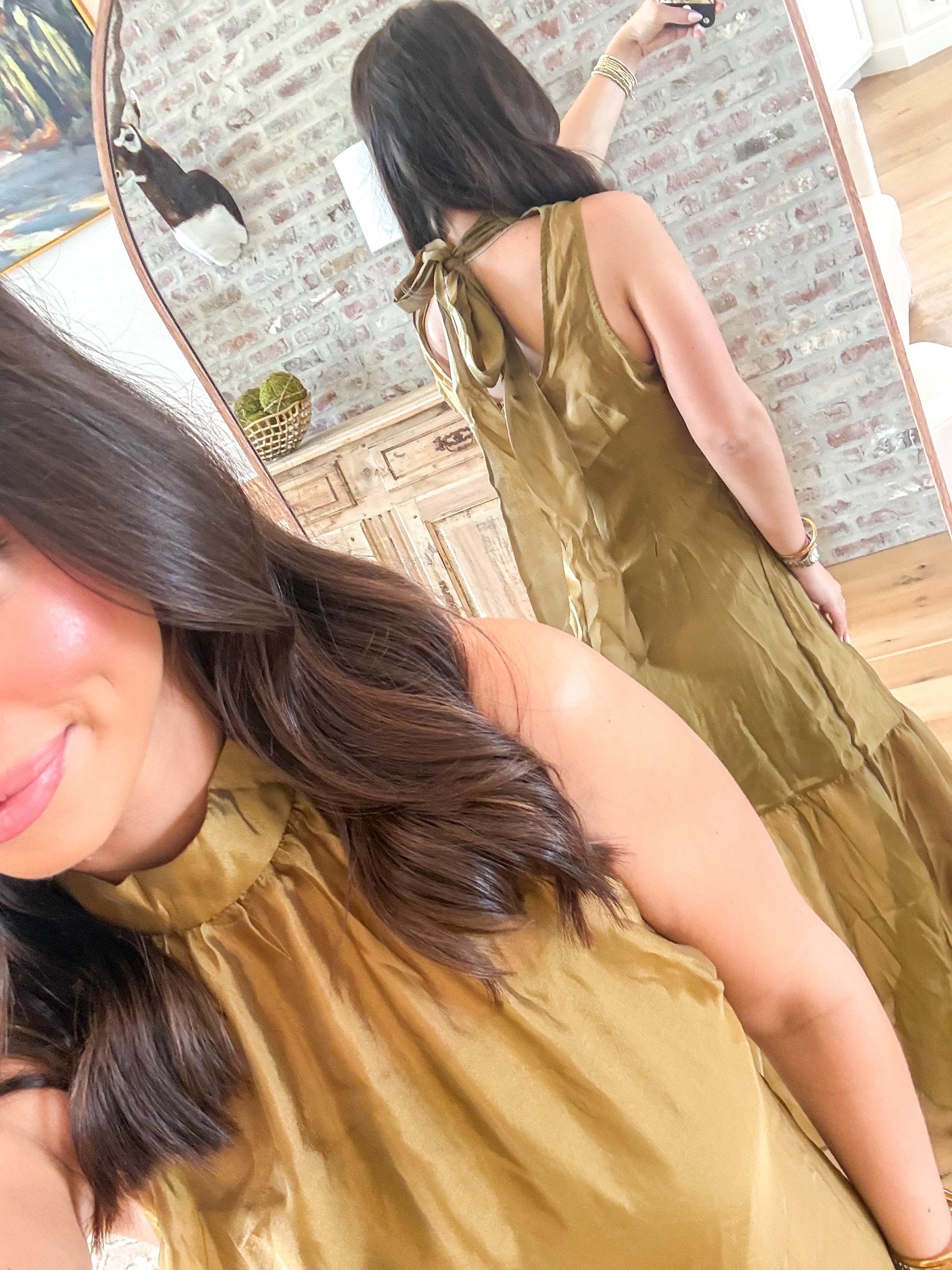 Soft Organza Mock Neck Maxi Olive
