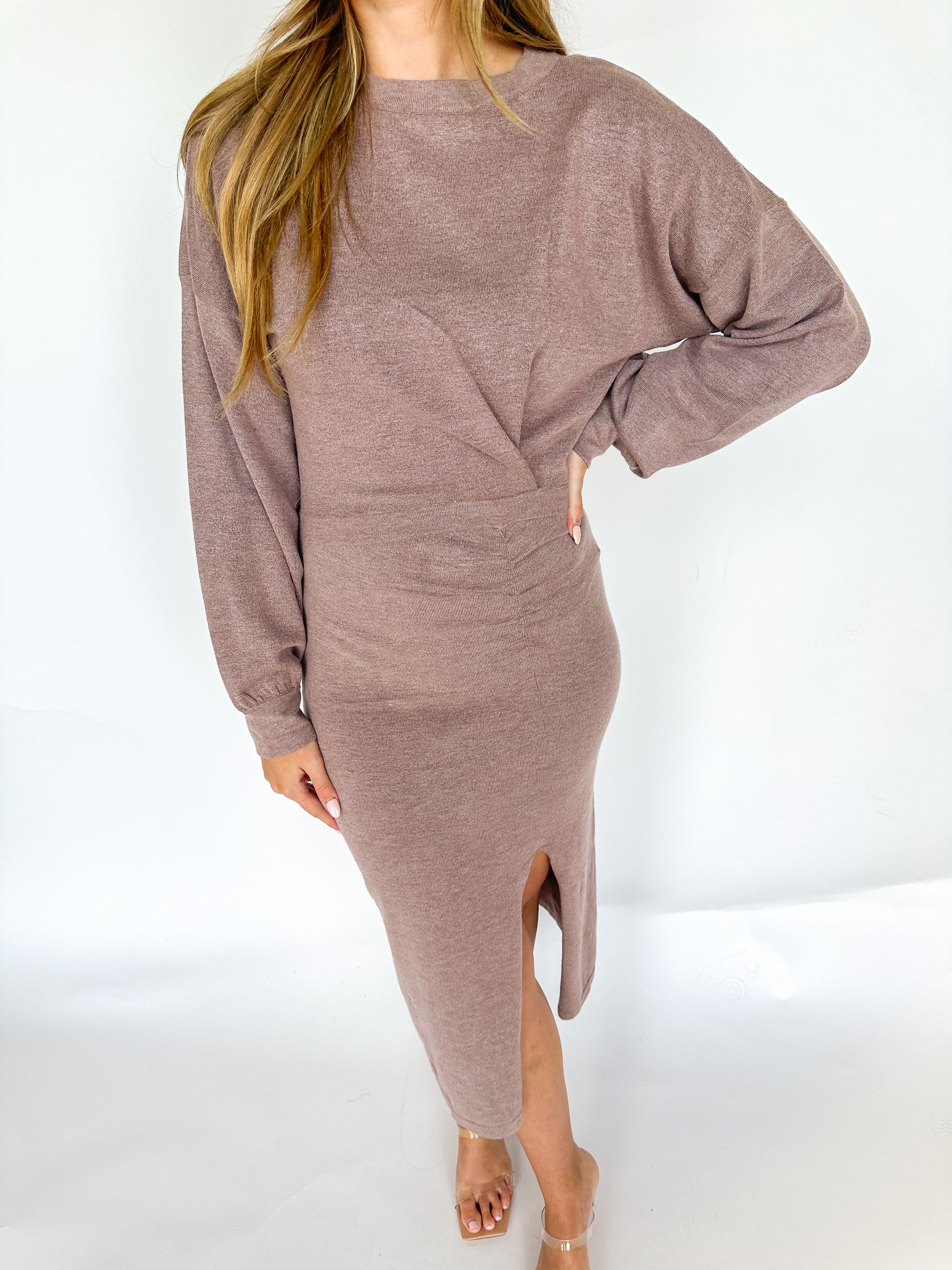 Mocha Side Slit Sweater Dress