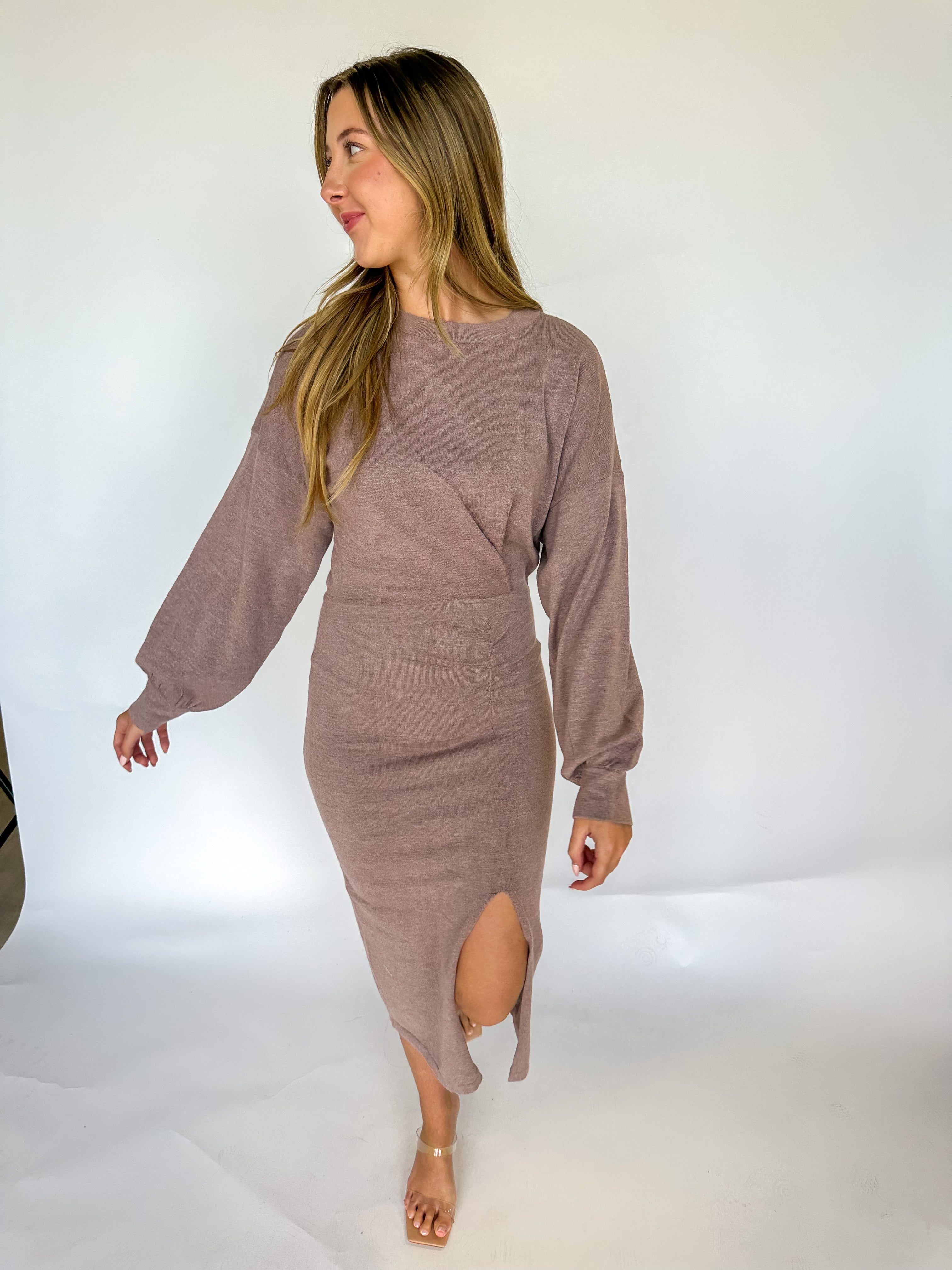 Mocha Side Slit Sweater Dress