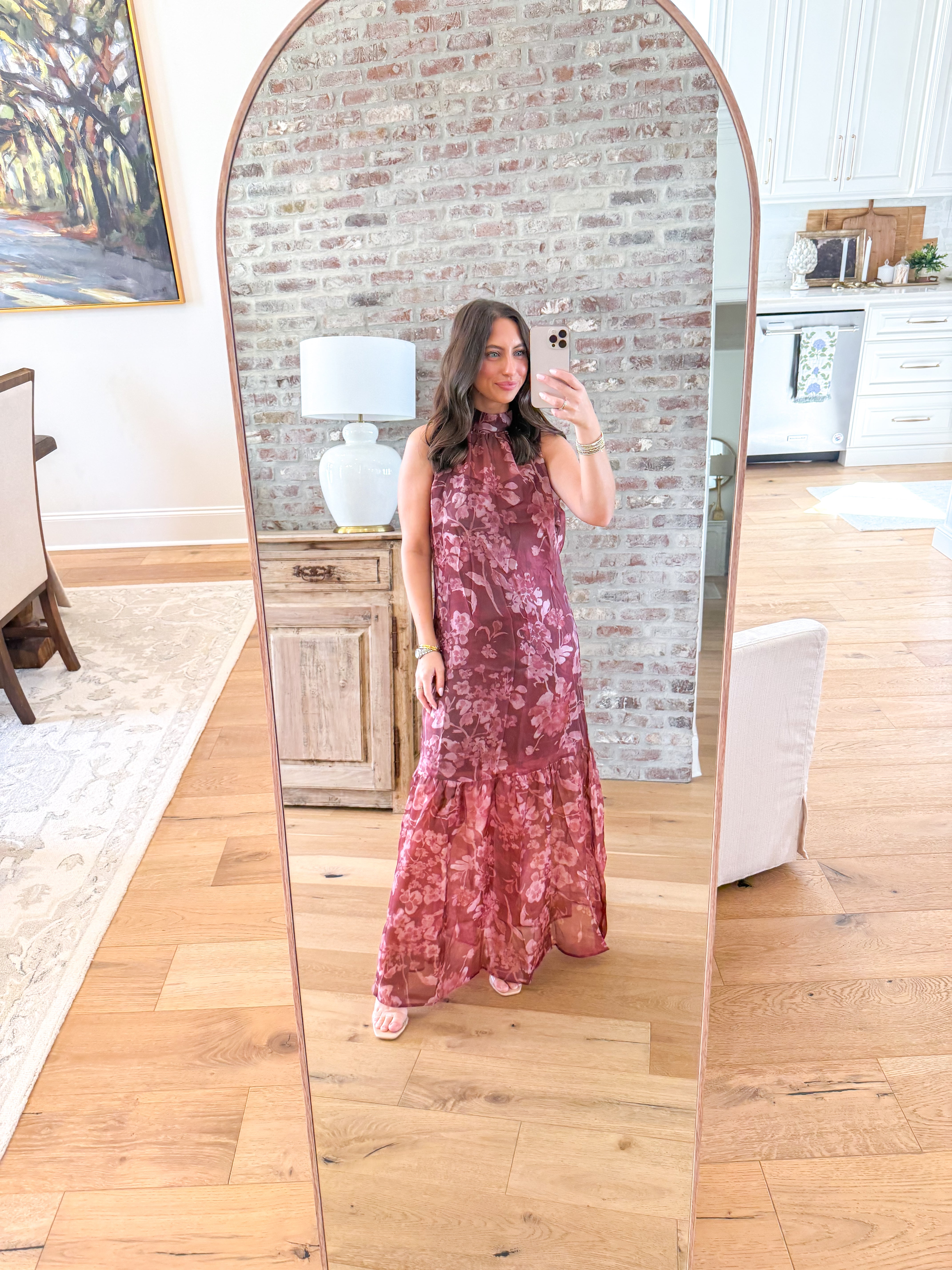 Wine & Watercolor Organza Maxi Dress