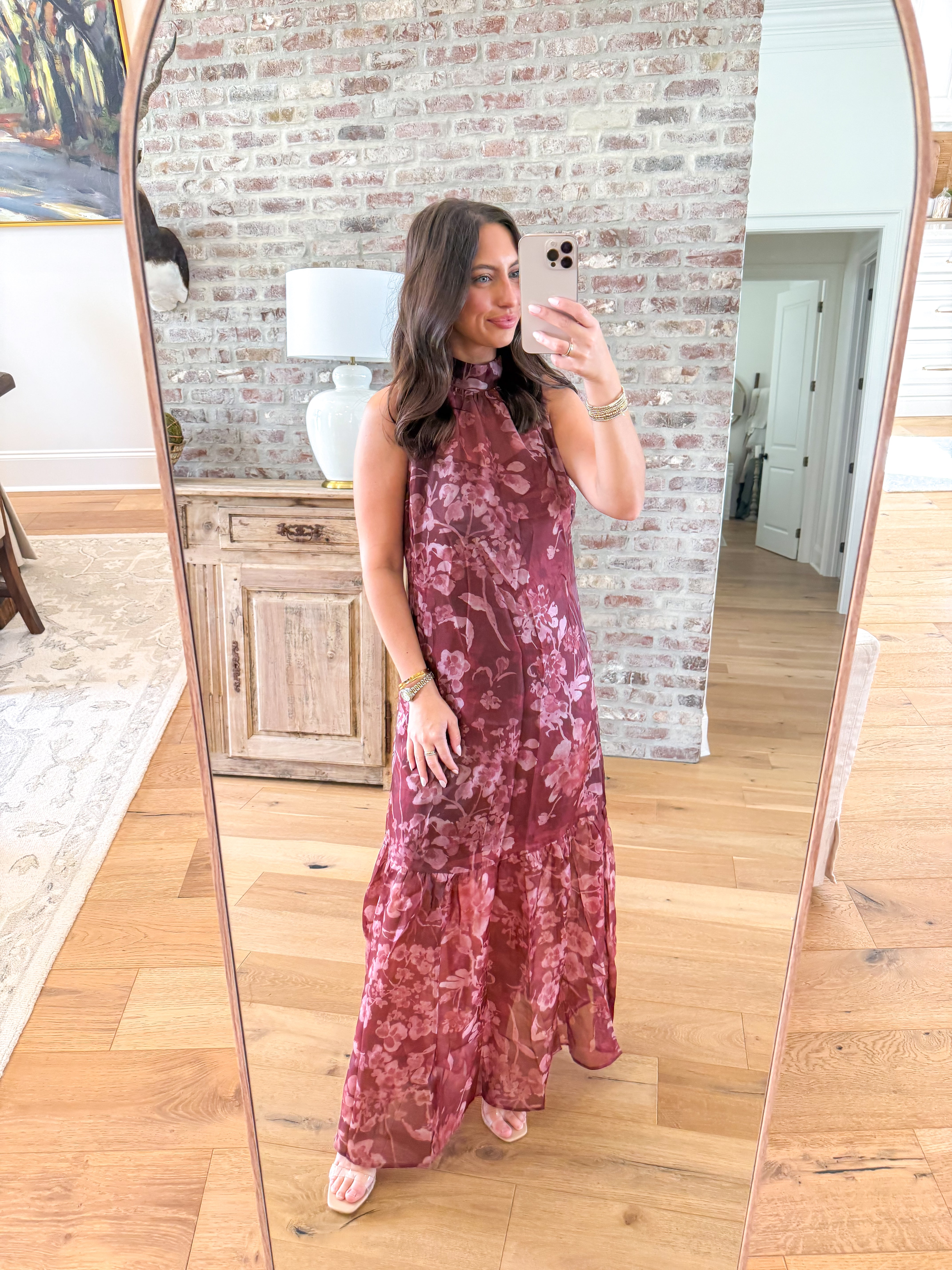 Wine & Watercolor Organza Maxi Dress