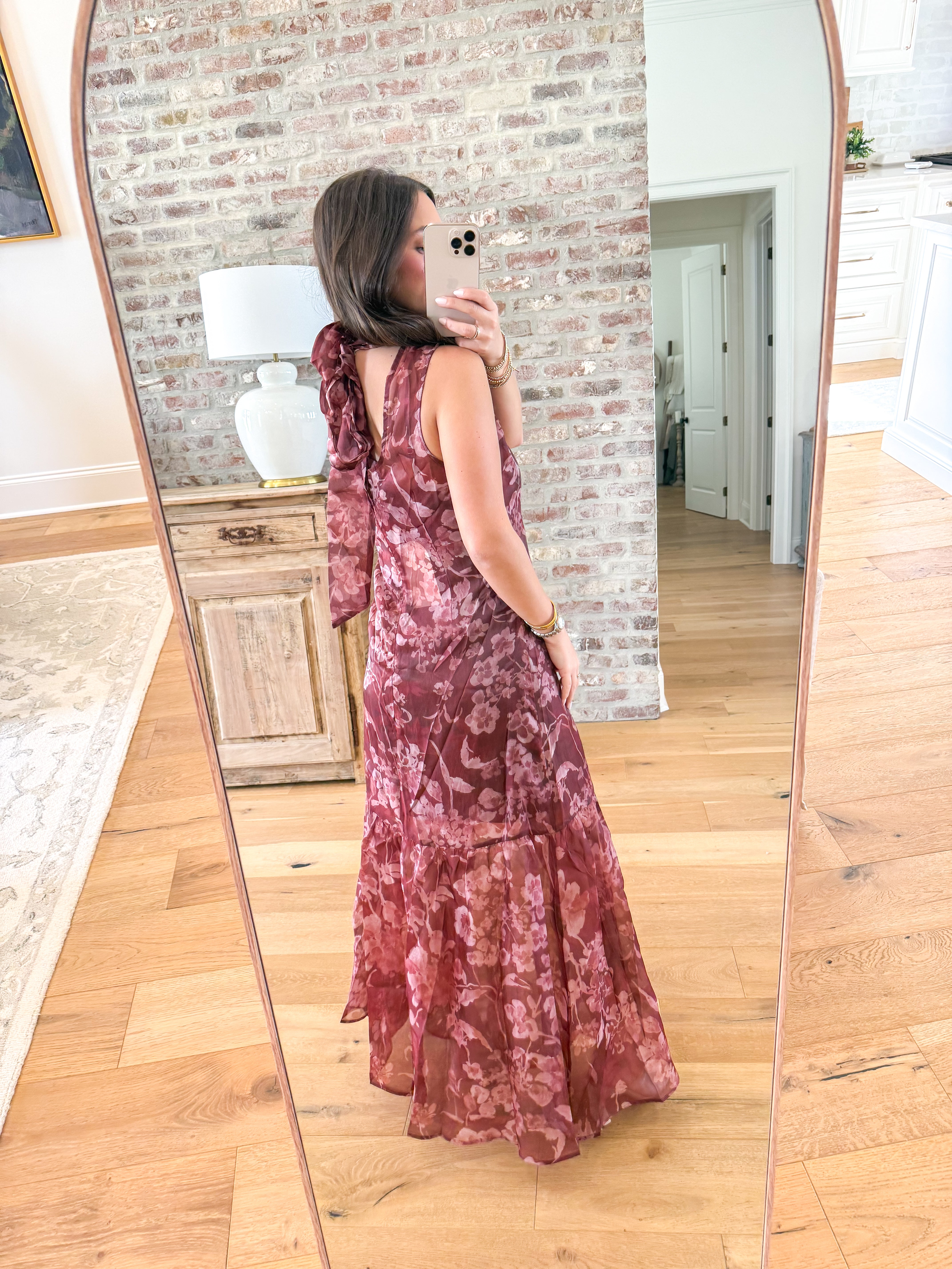 Wine & Watercolor Organza Maxi Dress