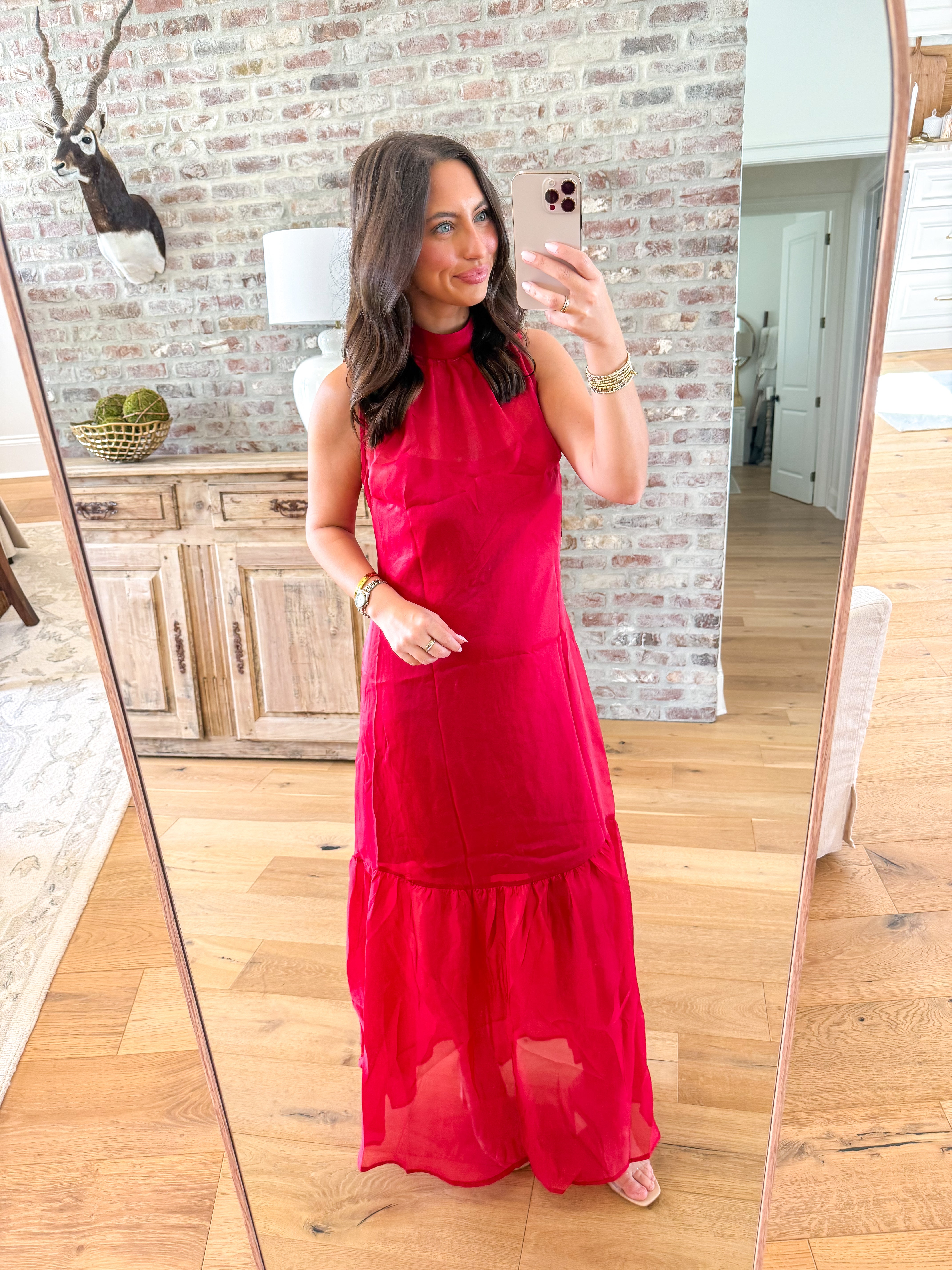 Soft Organza Mock Neck Maxi Burgundy