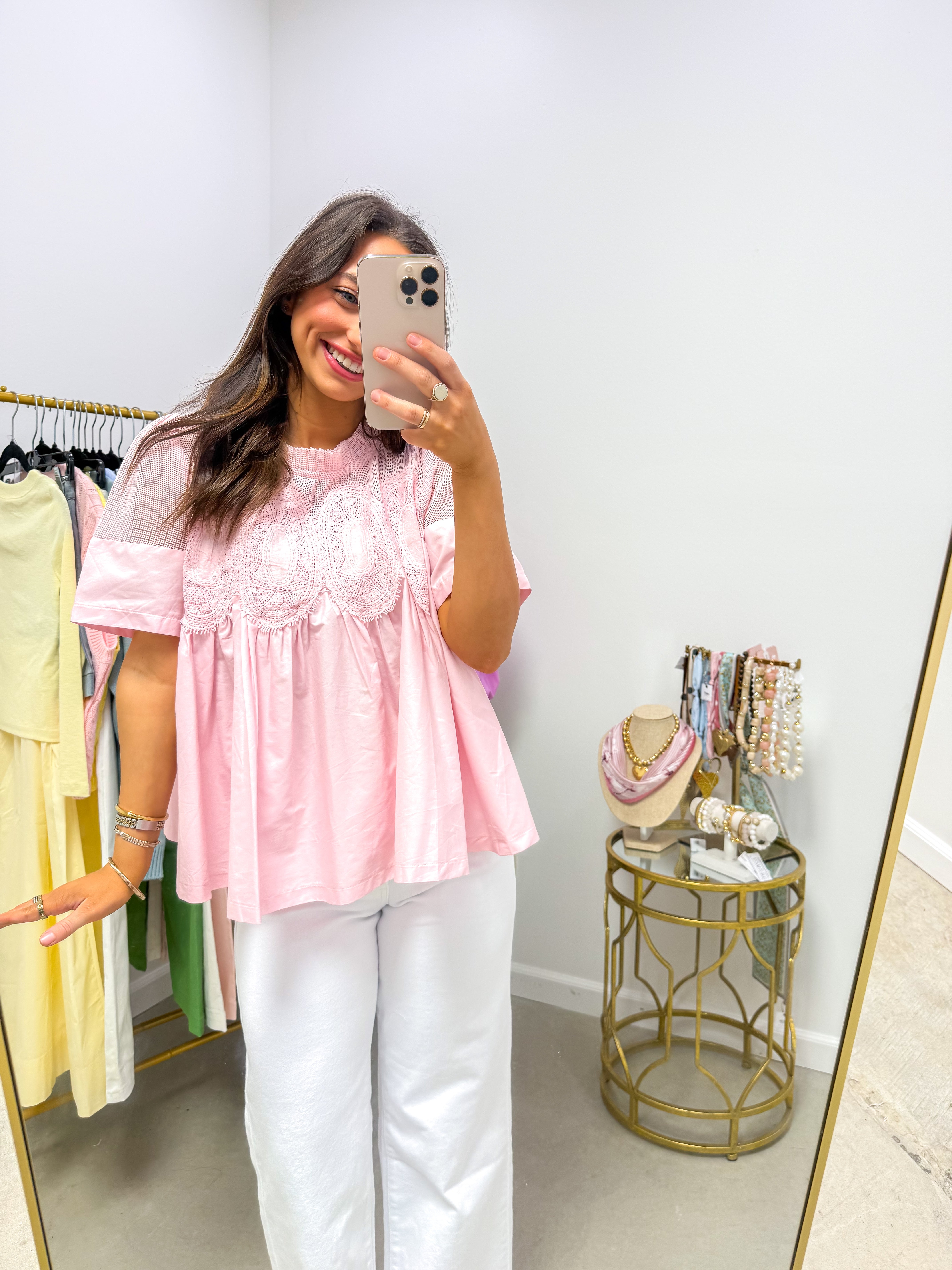 Romantic Eyelet Dreams Pink Blouse