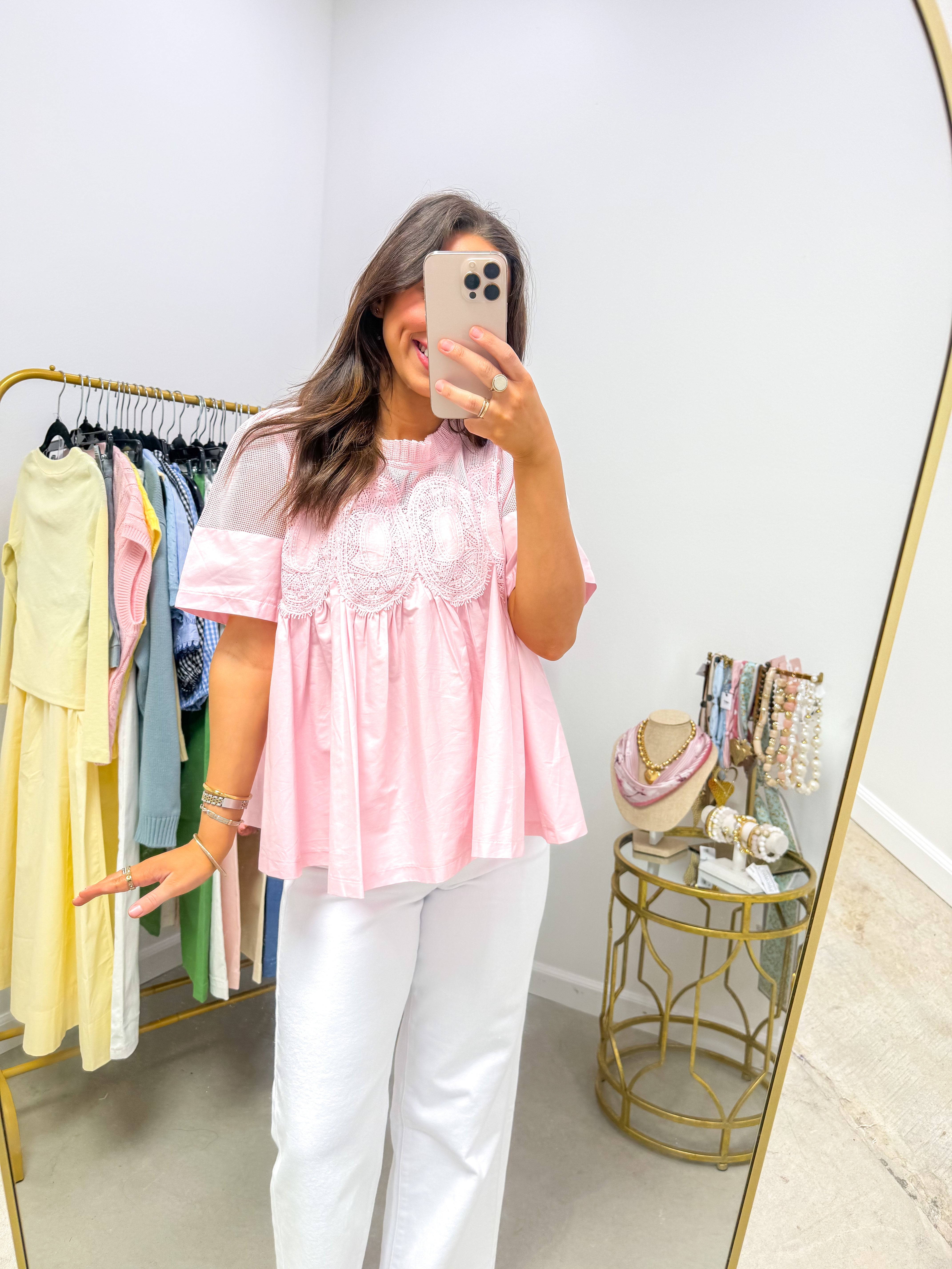 Romantic Eyelet Dreams Pink Blouse