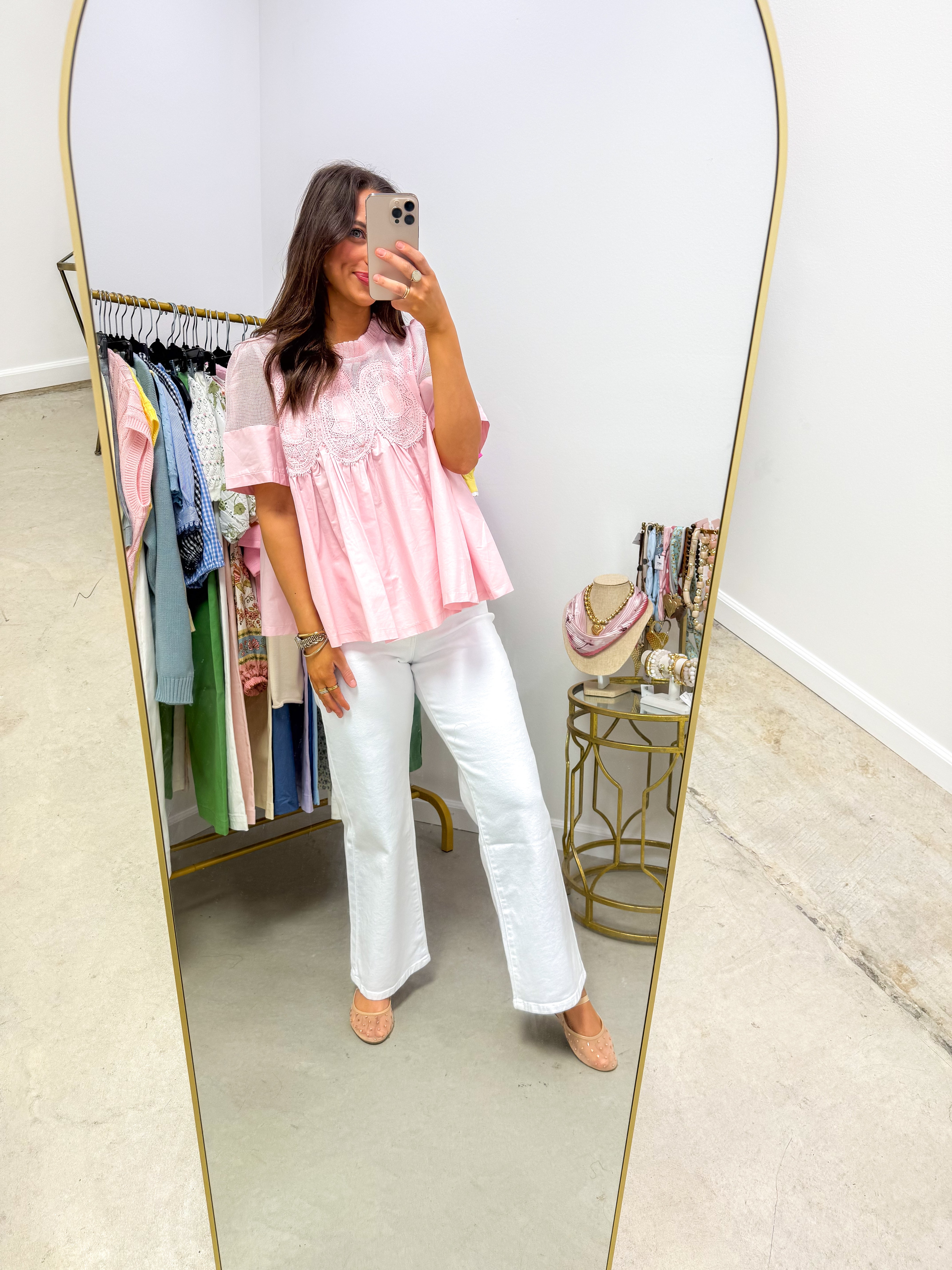 Romantic Eyelet Dreams Pink Blouse