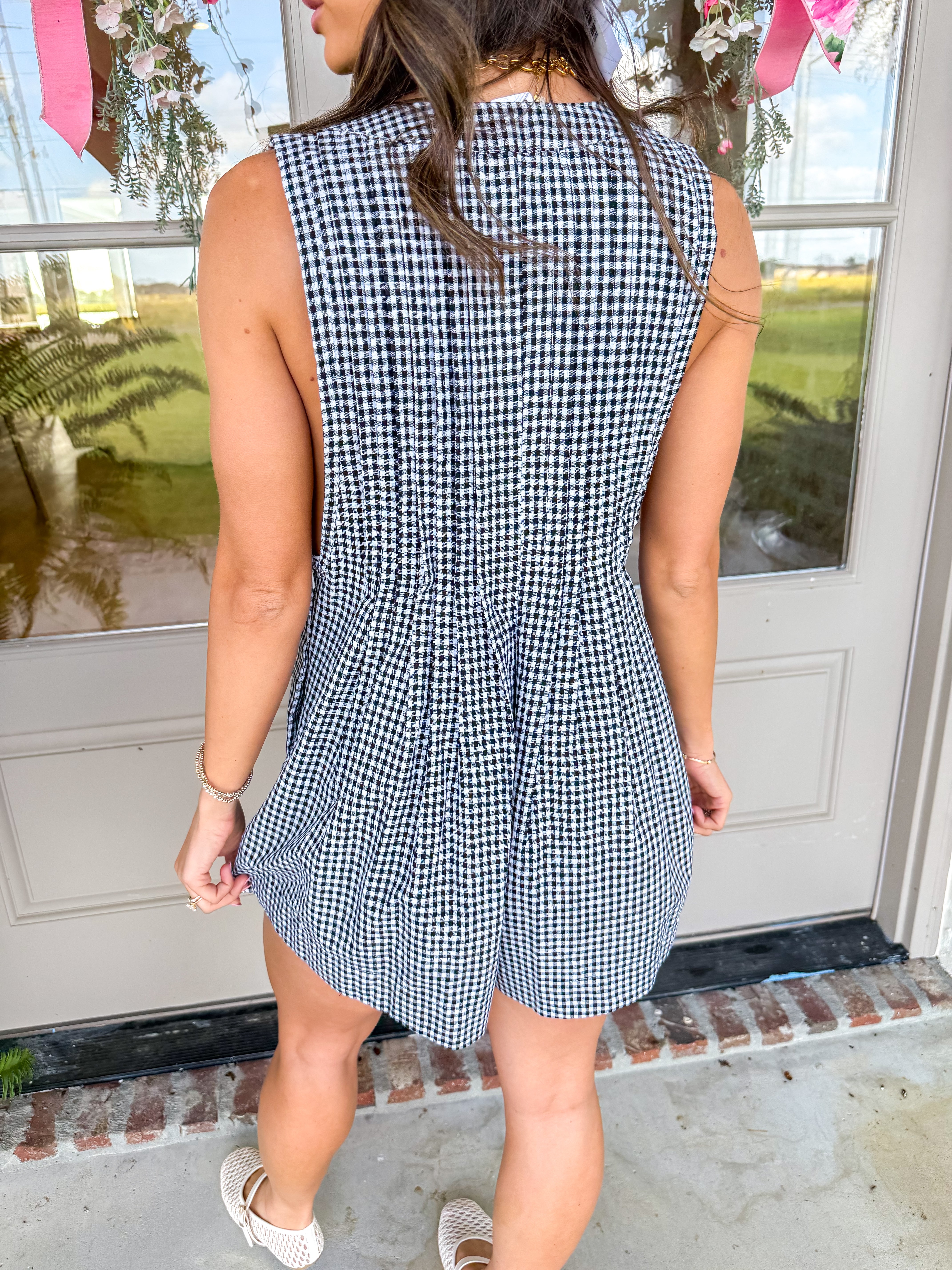 Hailey Black Gingham Tie-Front Romper