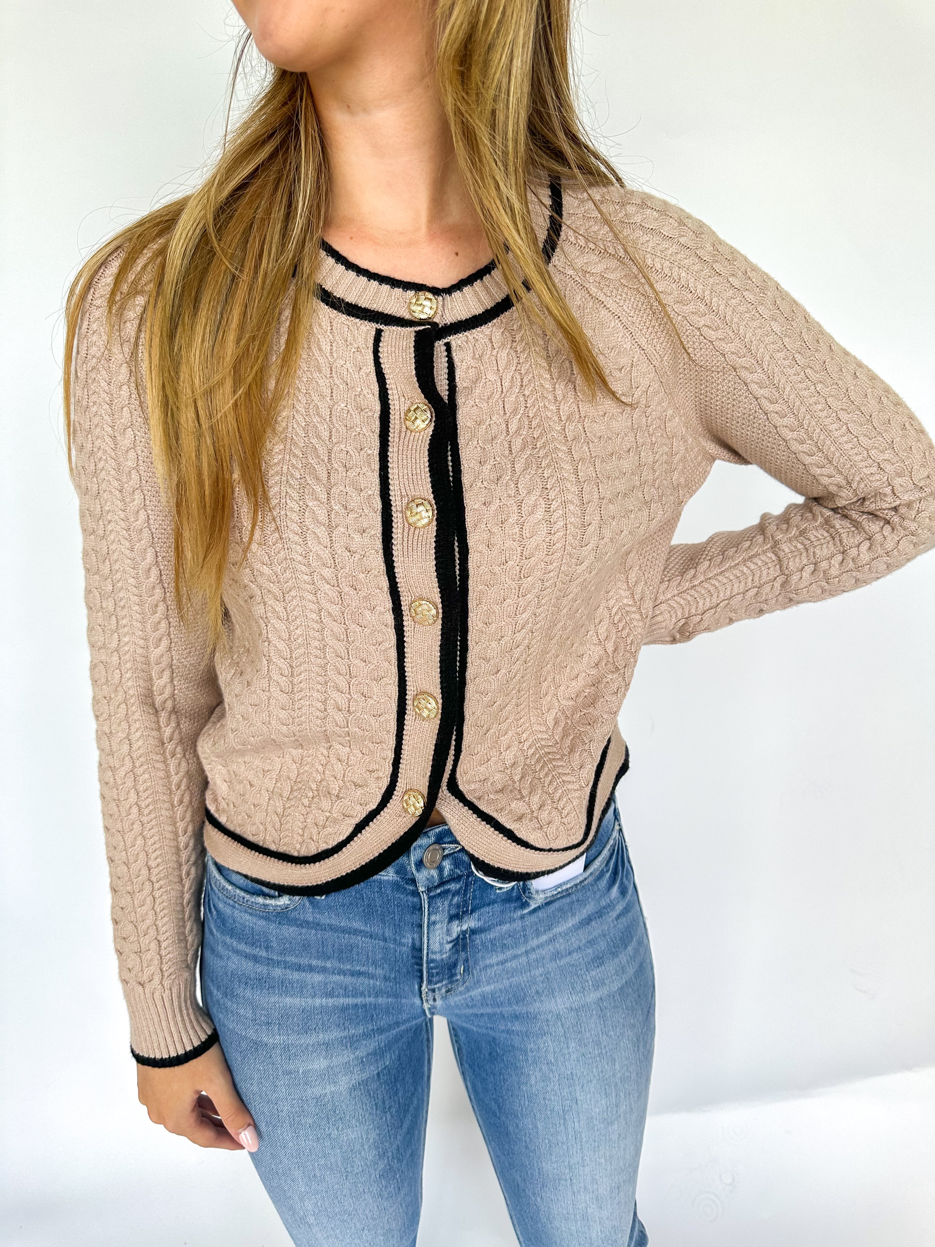 My Girl Taupe Cardigan Sweater