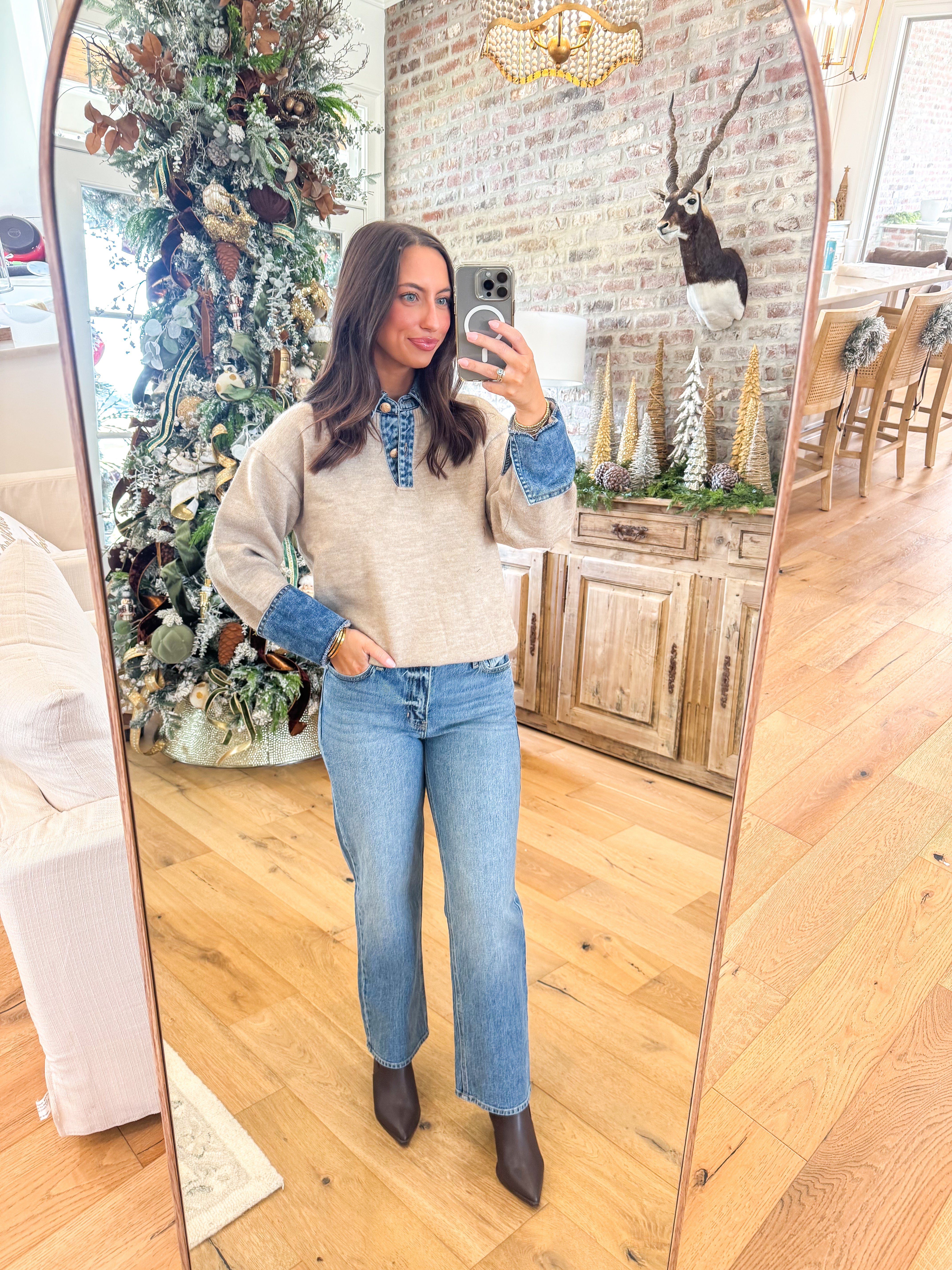 Triana Layered Collar Knit Sweater Khaki