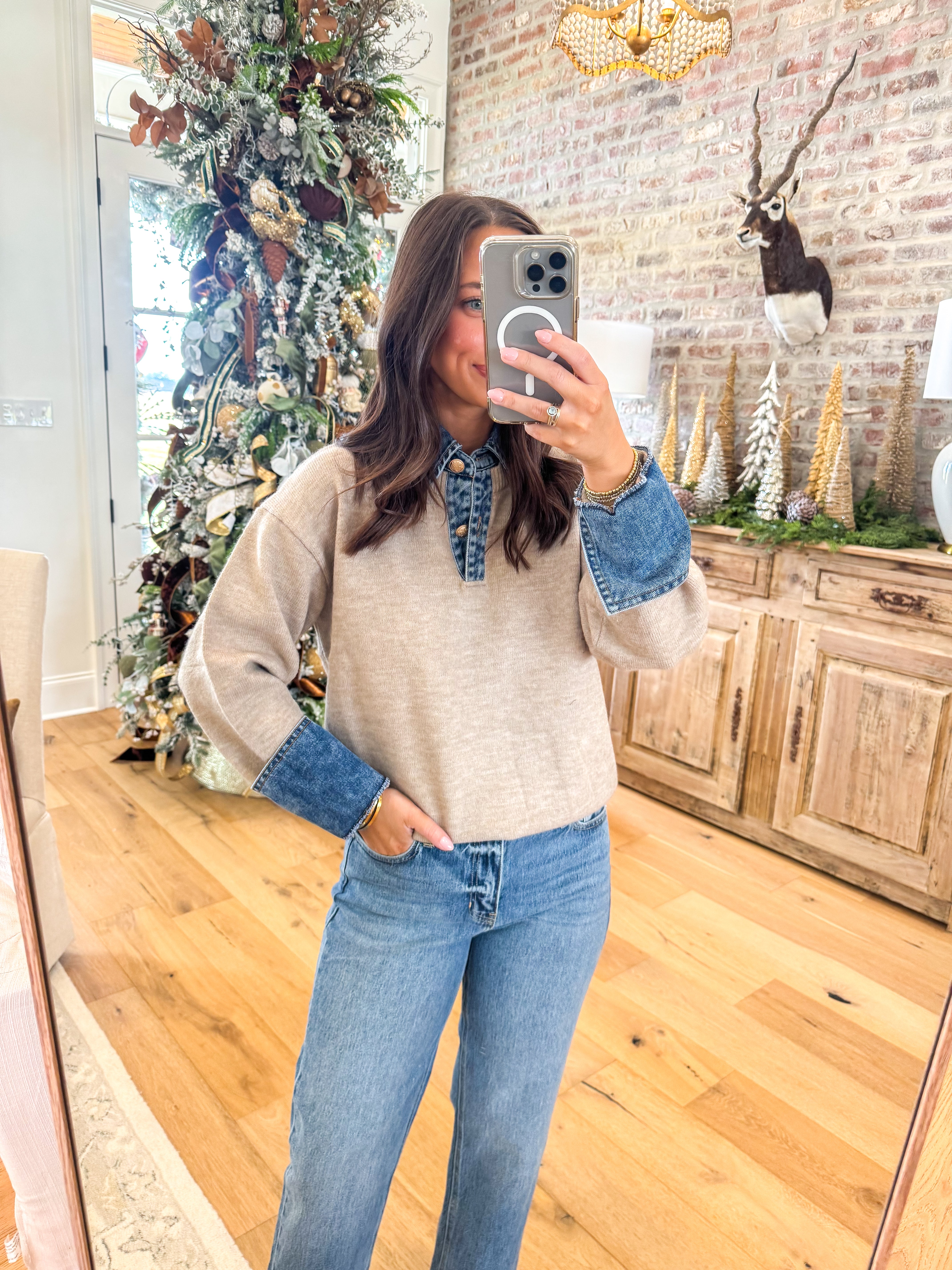 Triana Layered Collar Knit Sweater Khaki