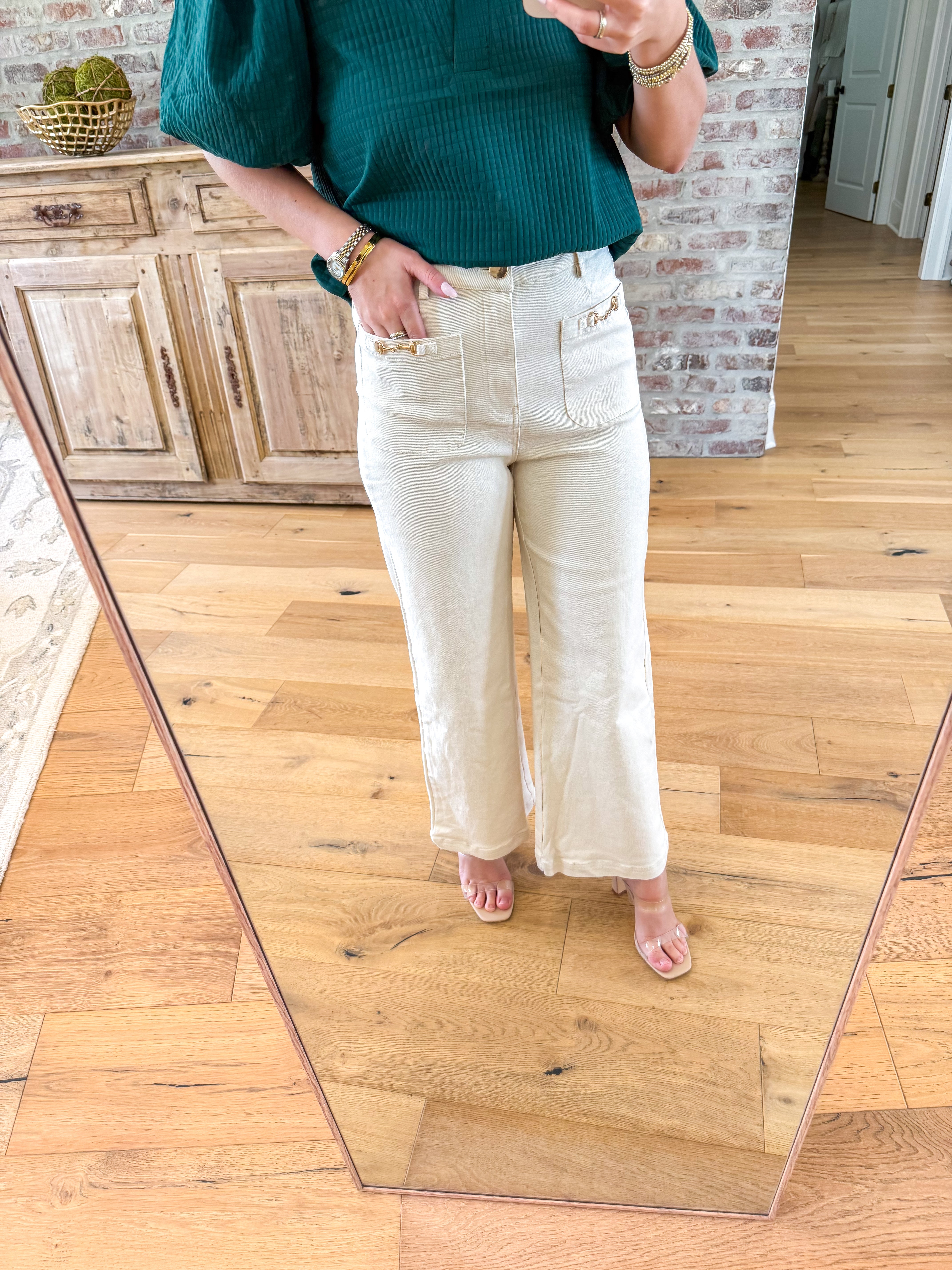 Saddle Up Cream Wide-Leg High-Waisted Jeans