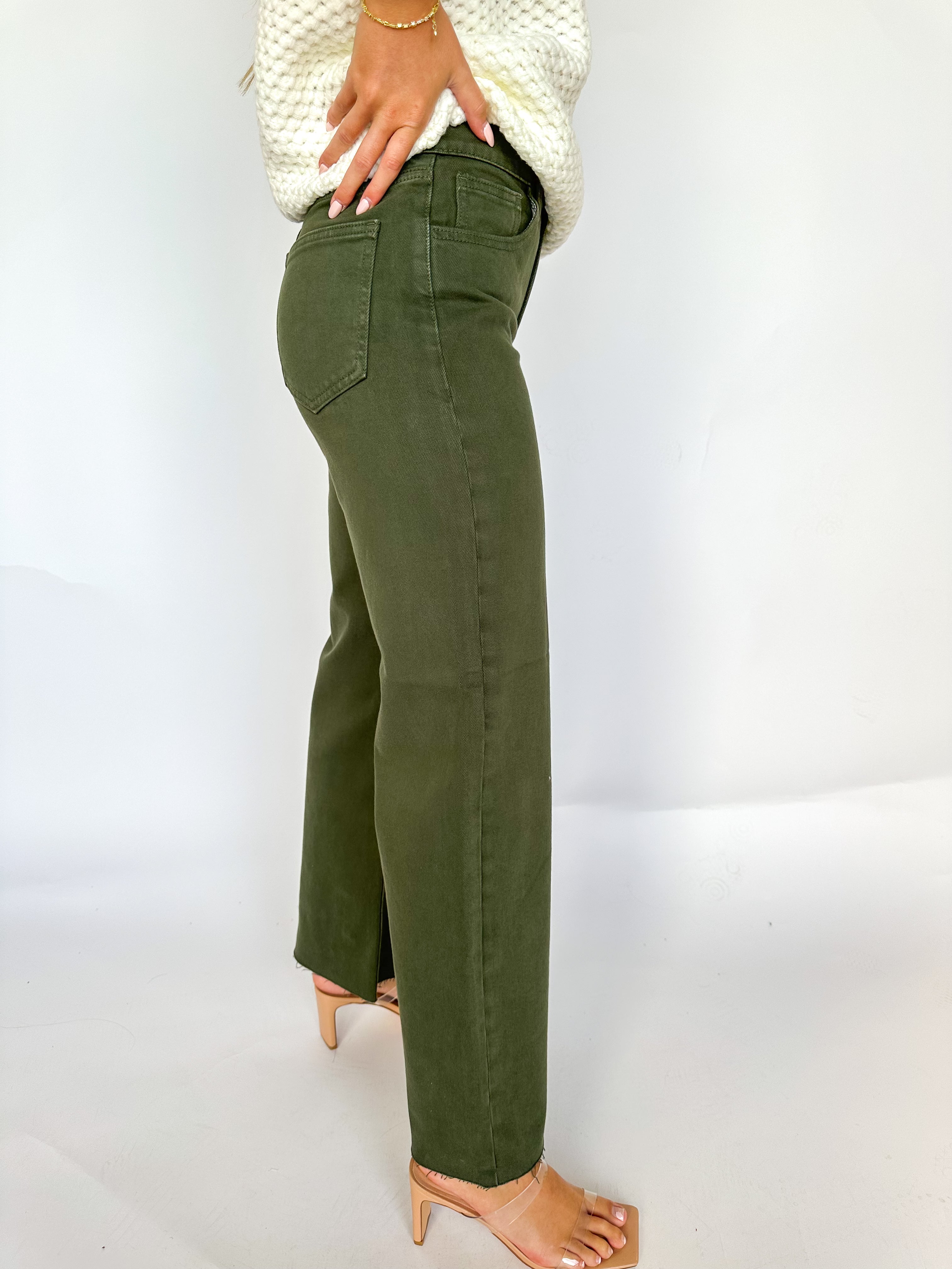 Dark Olive Wide Leg Jeans