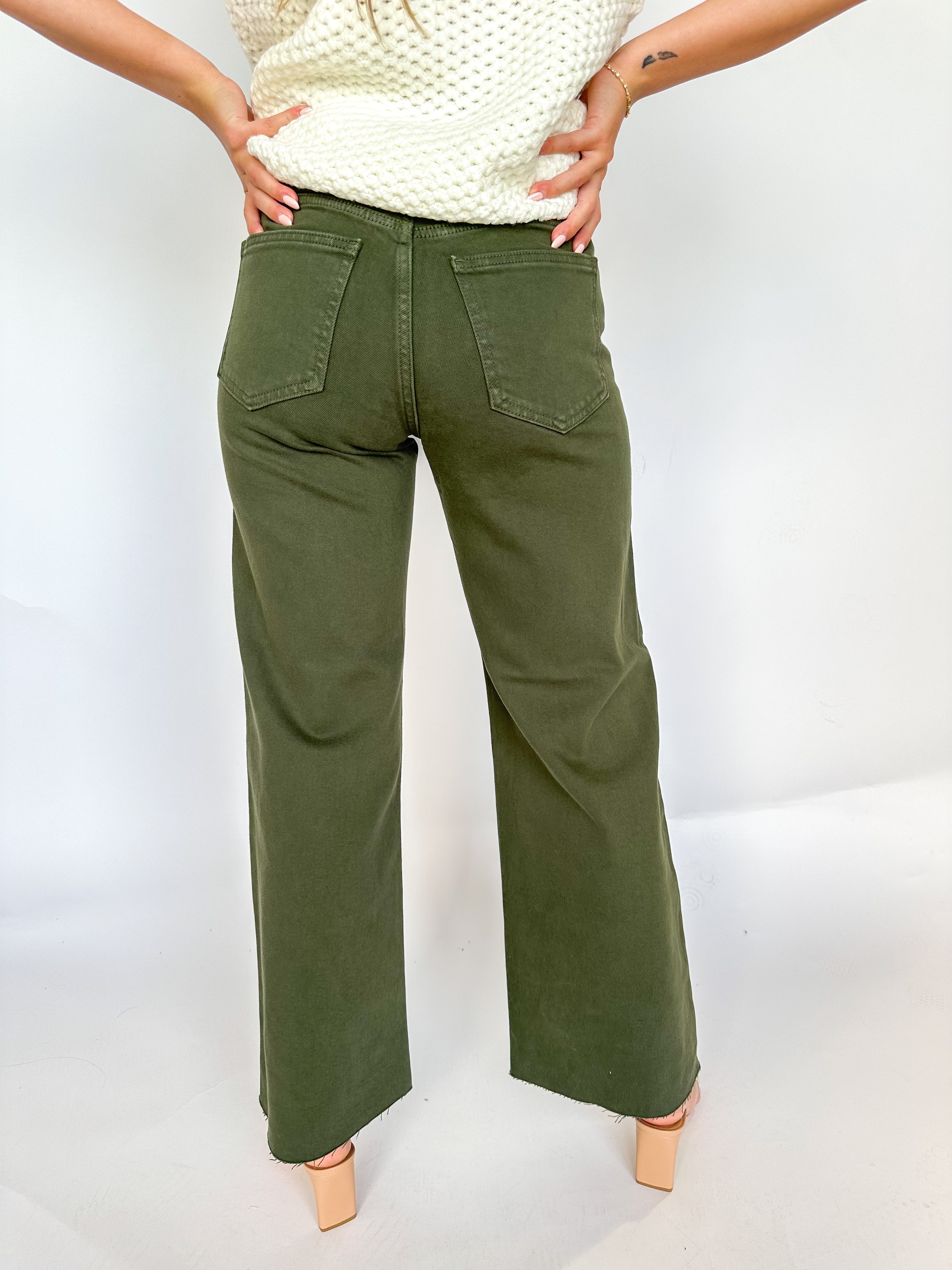 Dark Olive Wide Leg Jeans