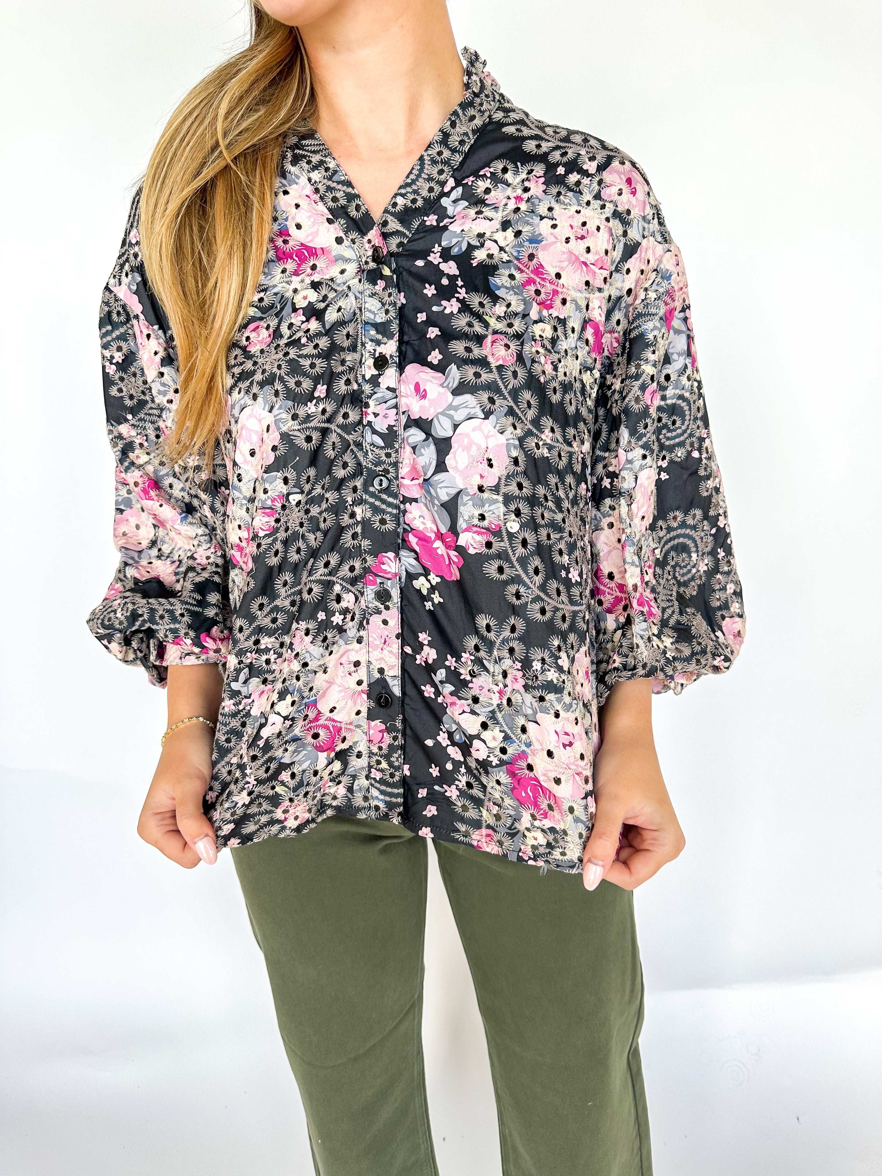 Pretty Girl Black Floral Blouse