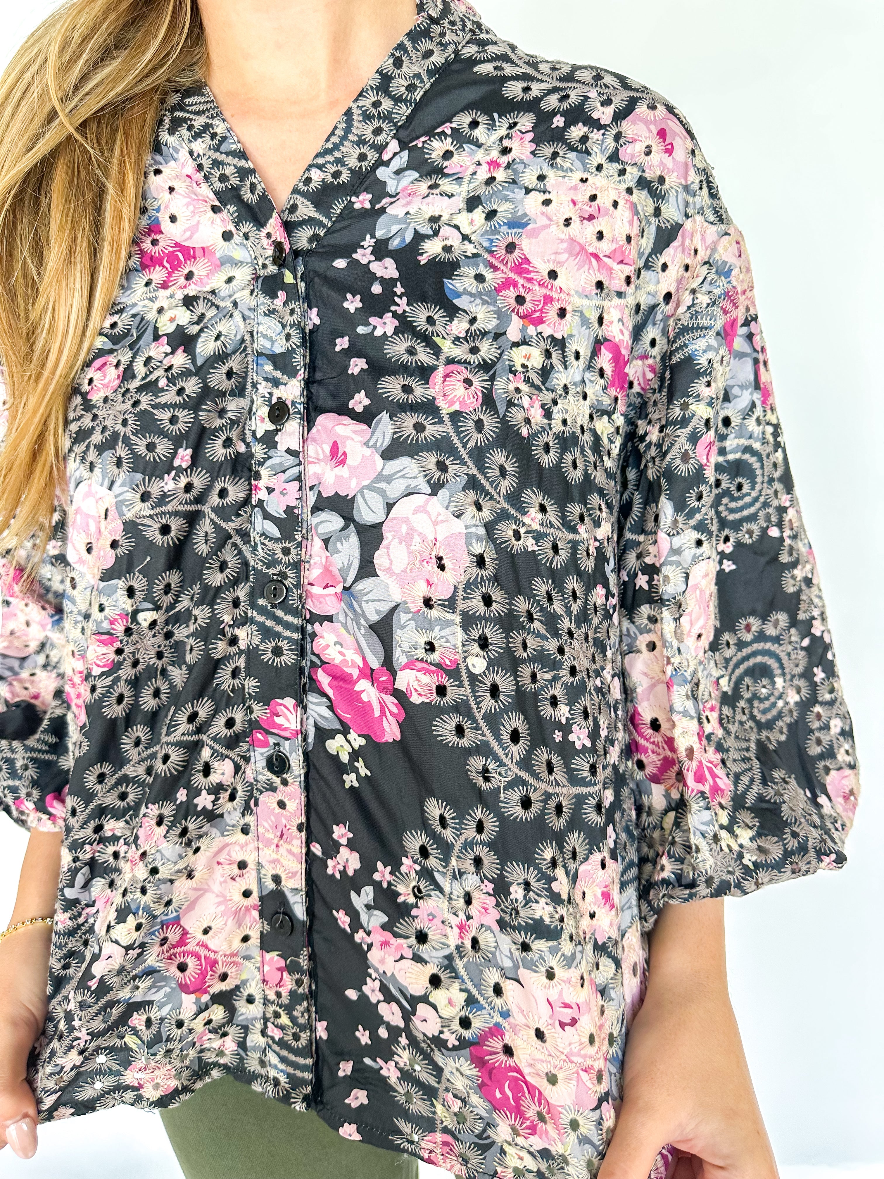 Pretty Girl Black Floral Blouse