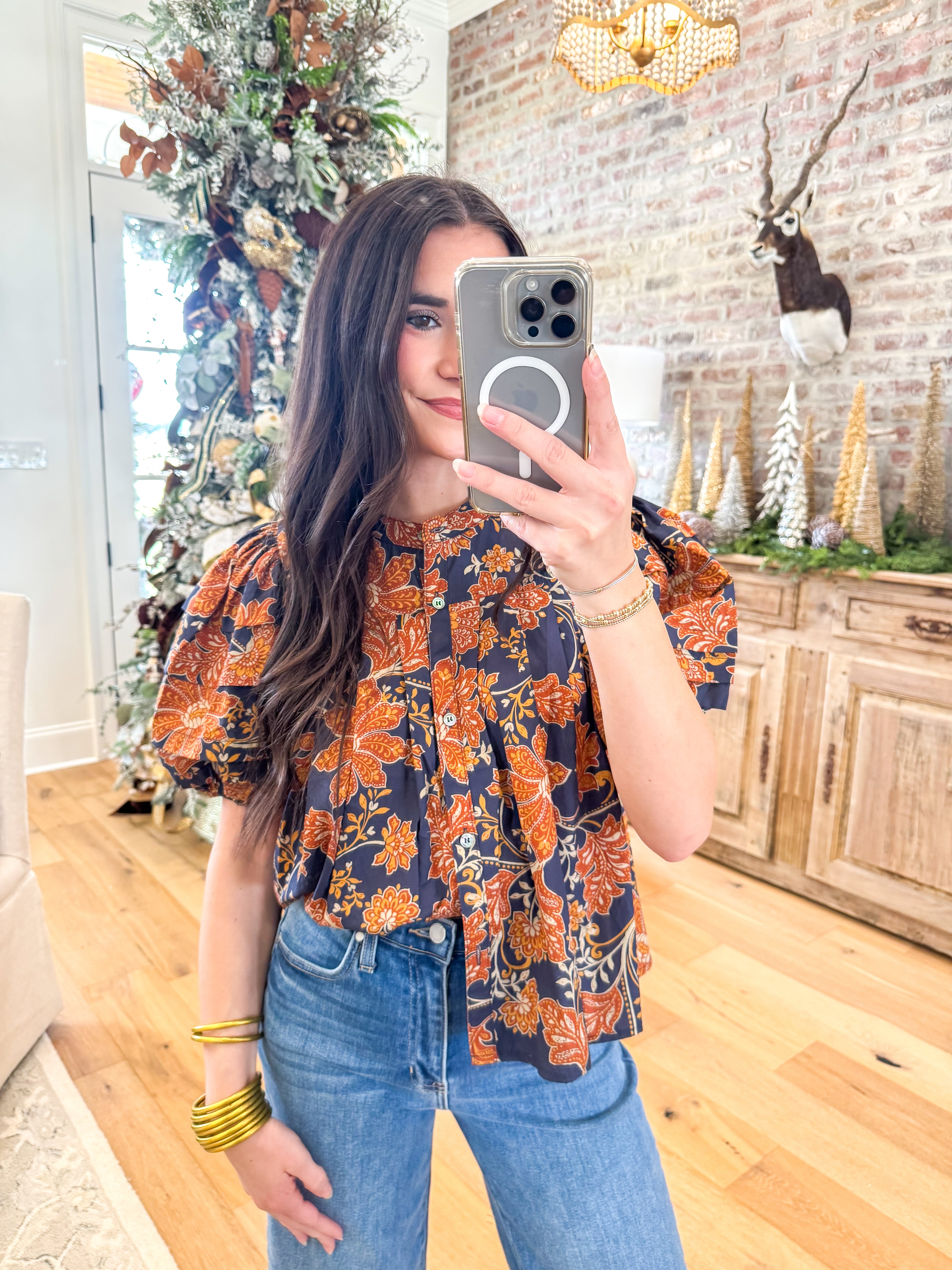 Autumn Bloom Button-Down Top