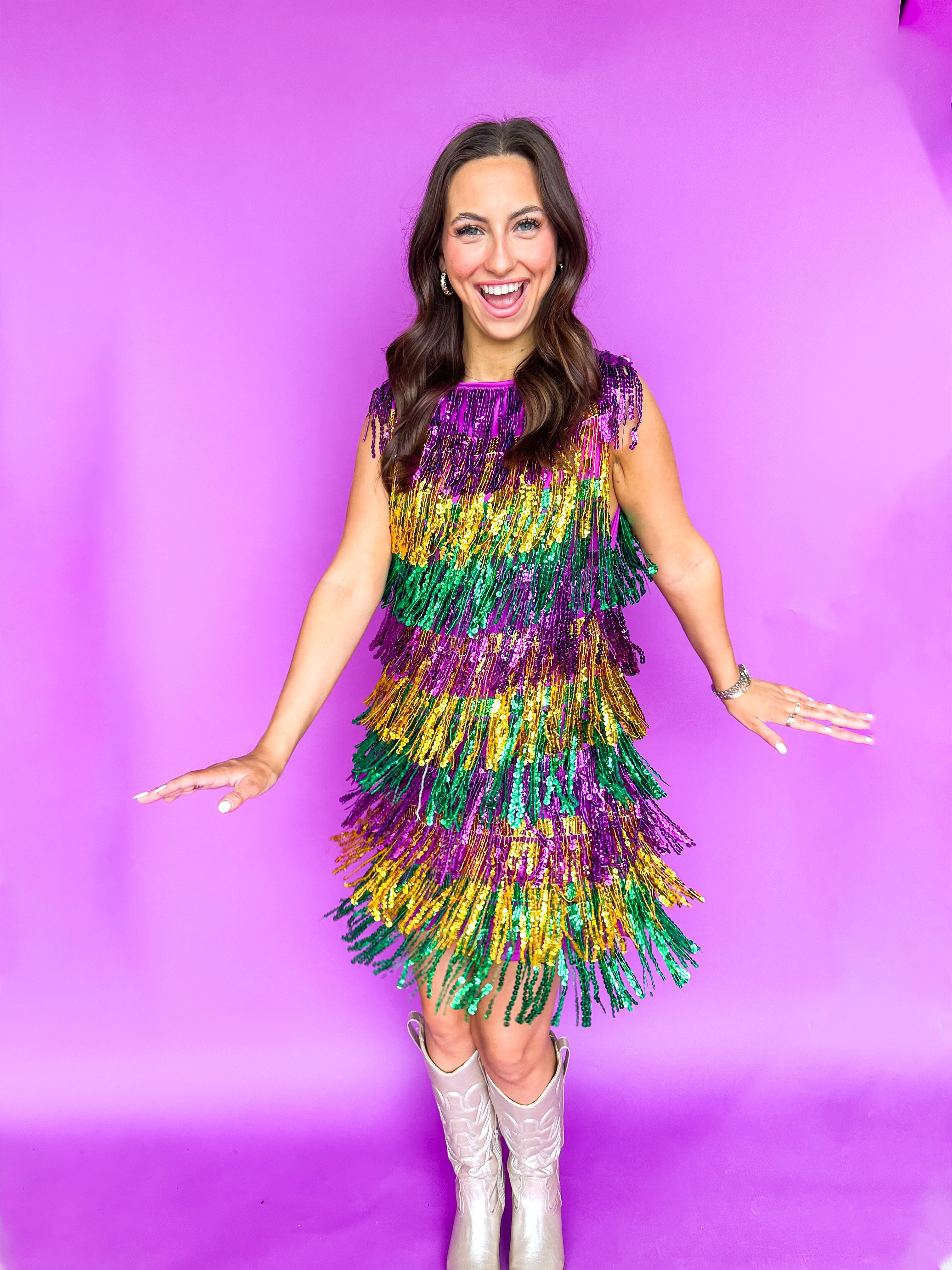 Mardi Gras Spangled Fringe Dress