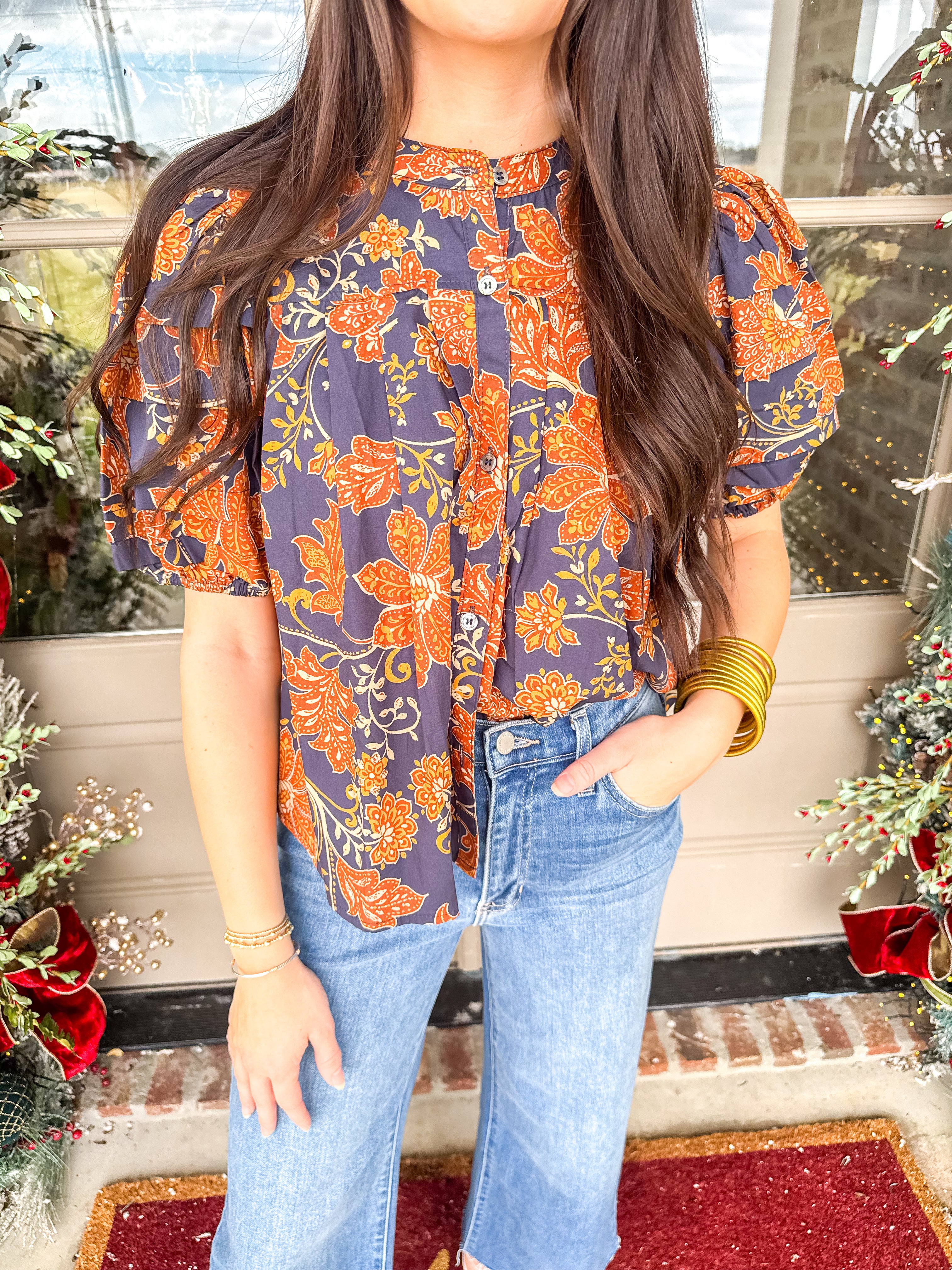 Autumn Bloom Button-Down Top