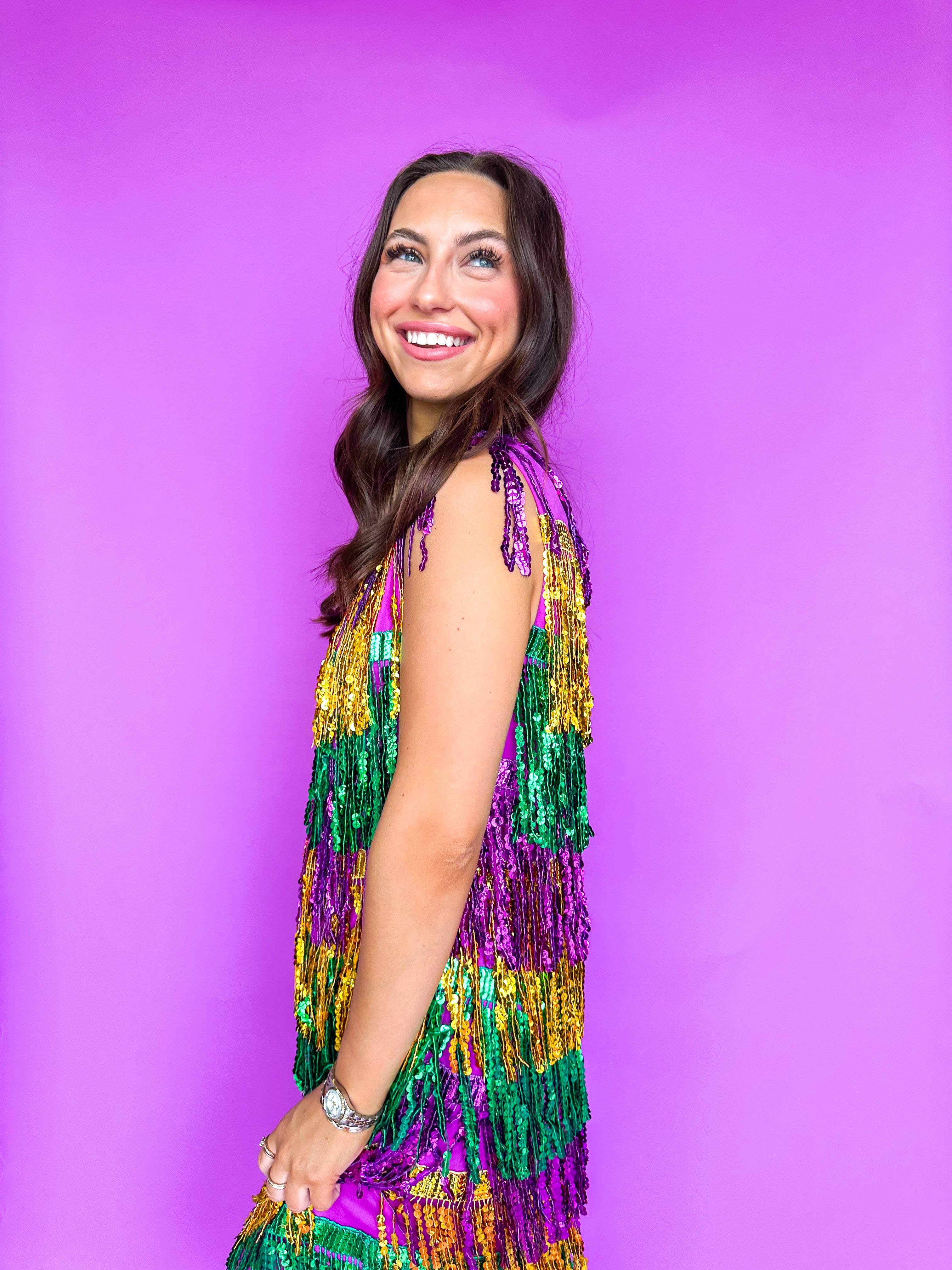 Mardi Gras Spangled Fringe Dress