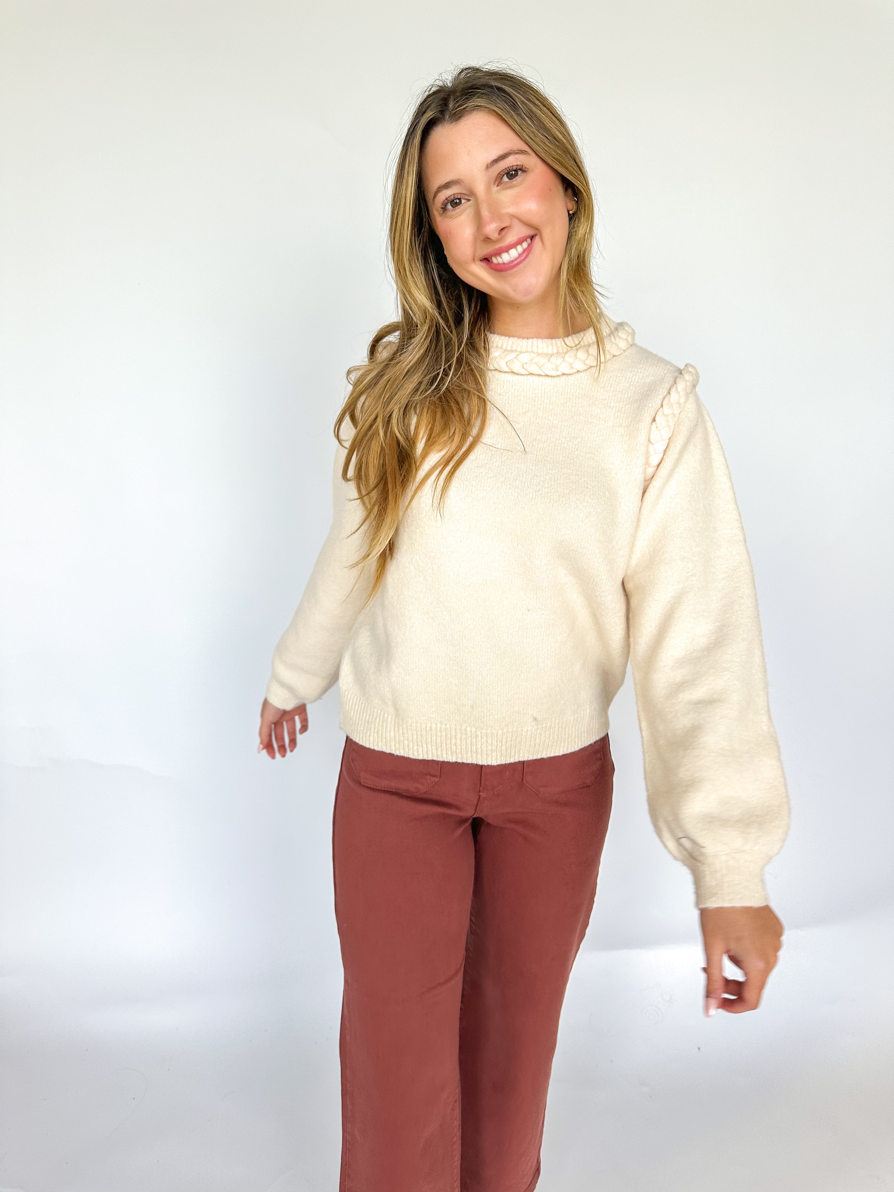 Braided Cream Sweater