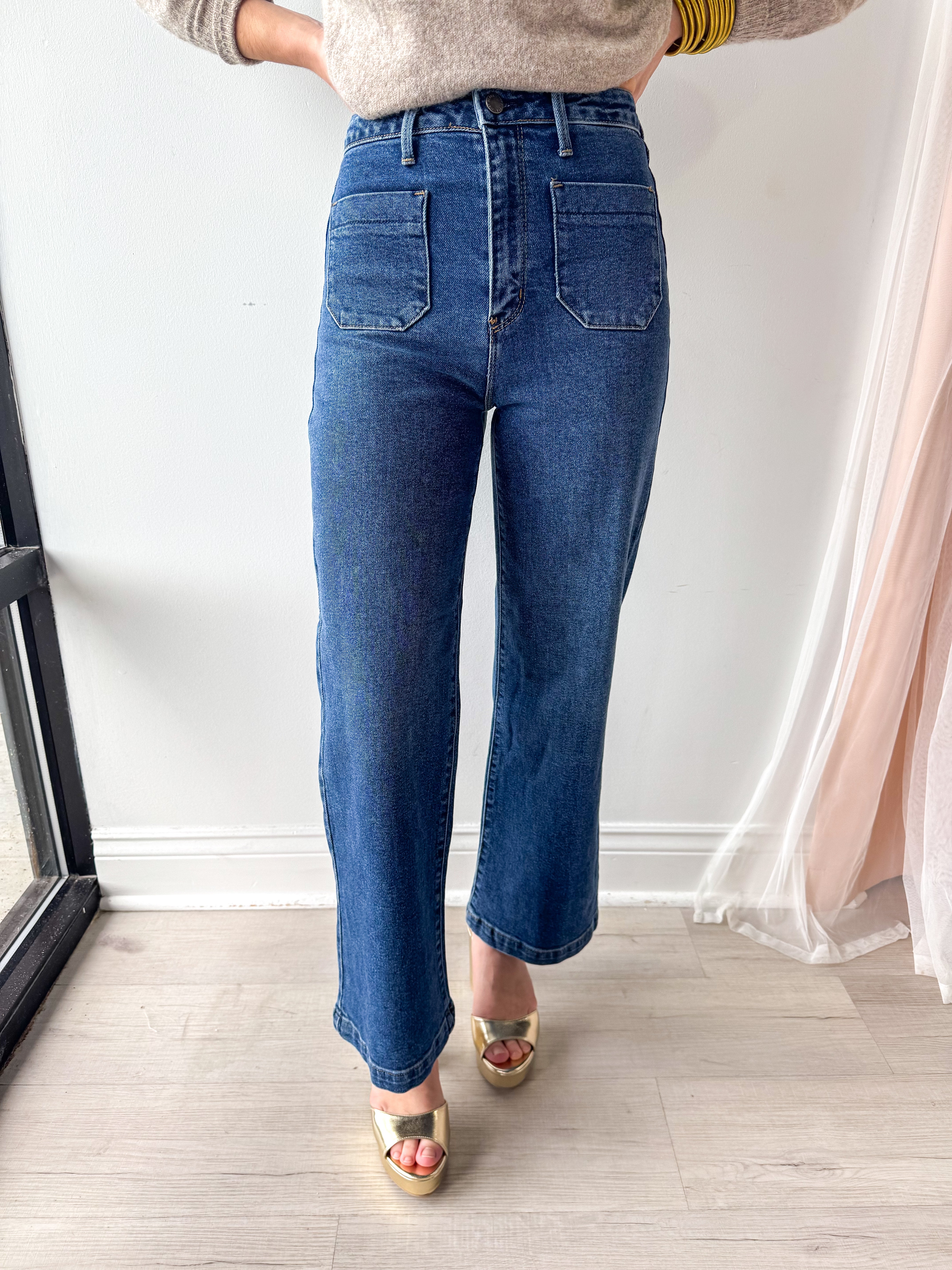 Patch Pocket Wide Leg Dark Denim