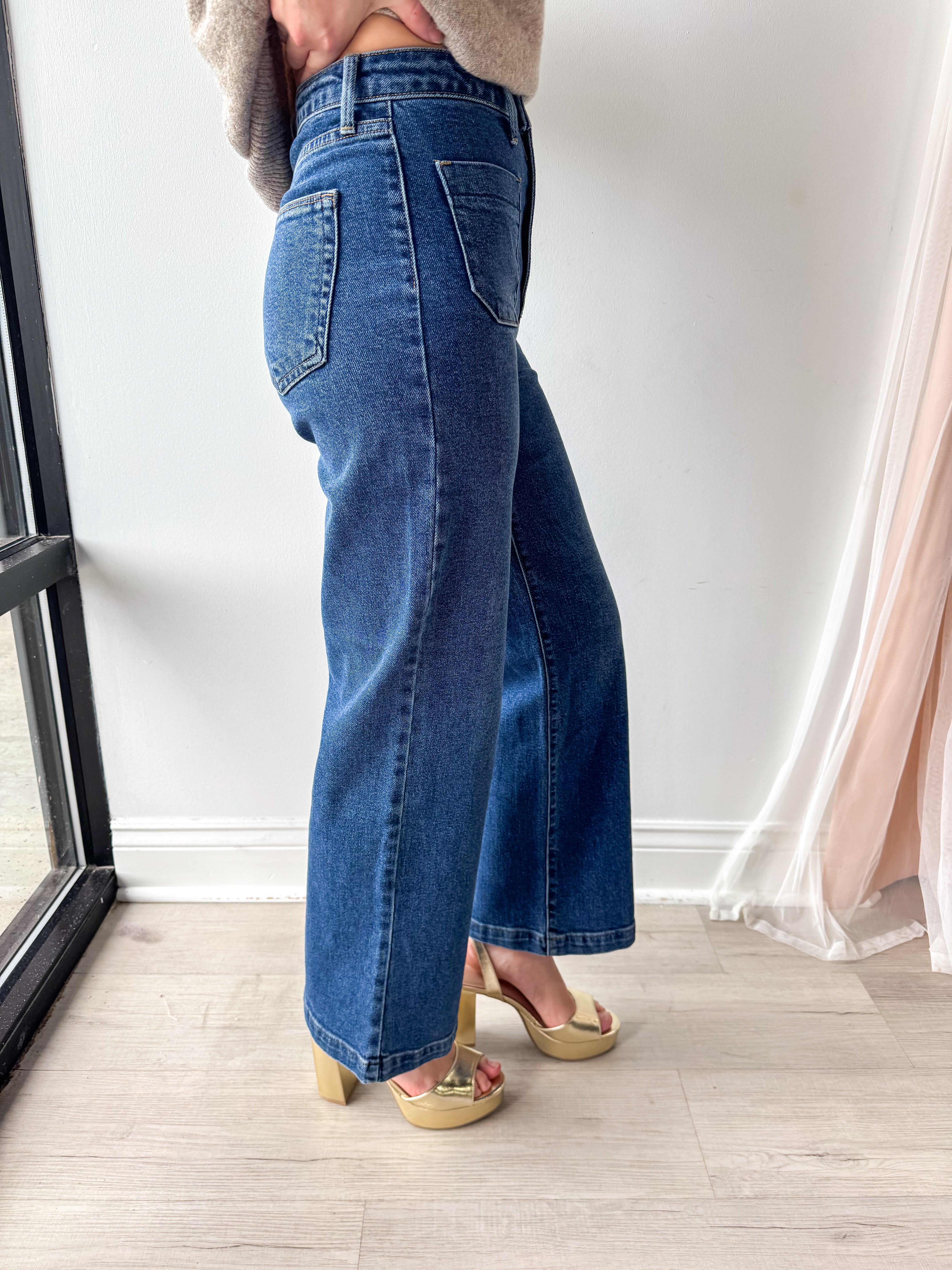 Patch Pocket Wide Leg Dark Denim