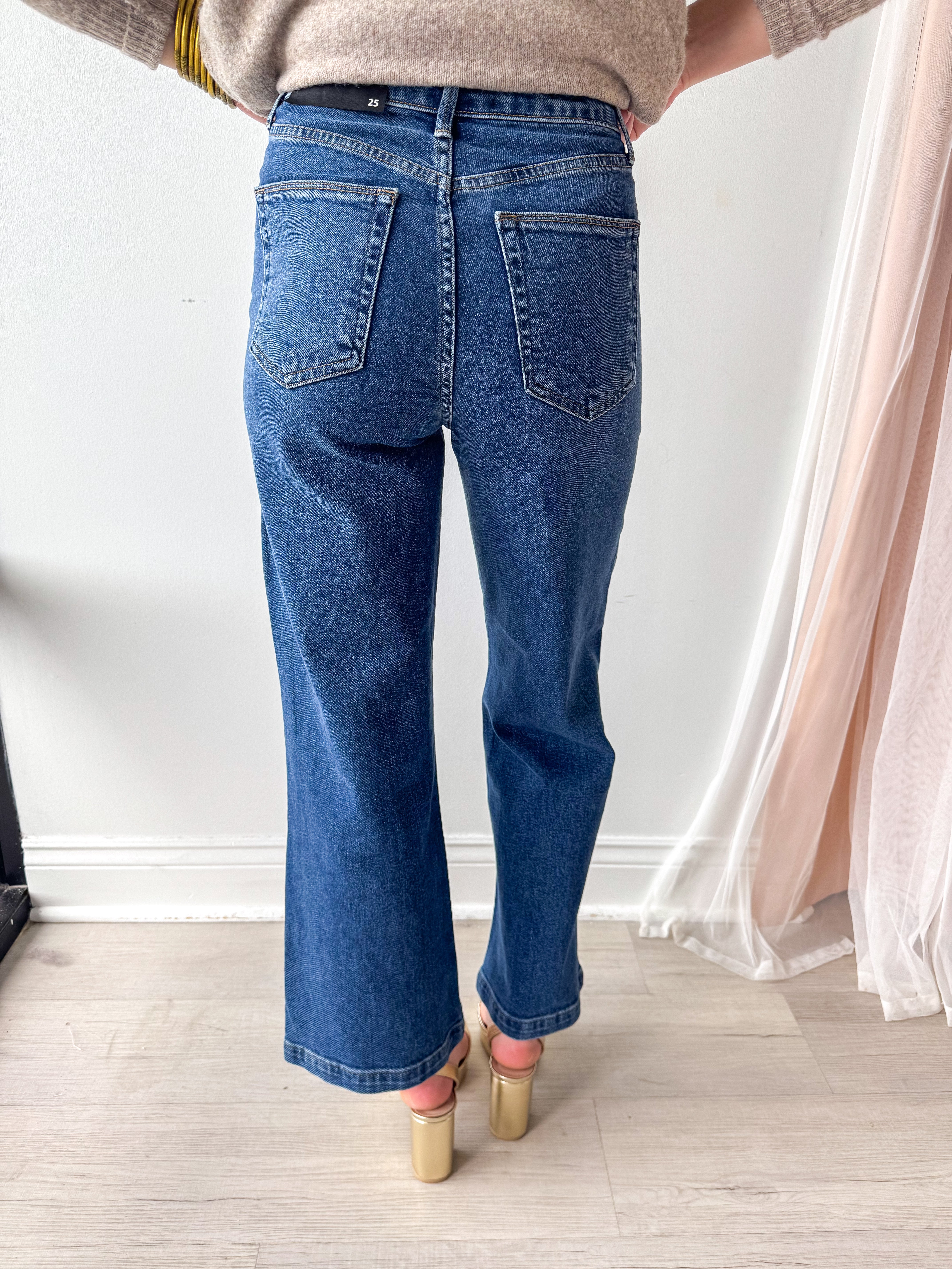 Patch Pocket Wide Leg Dark Denim