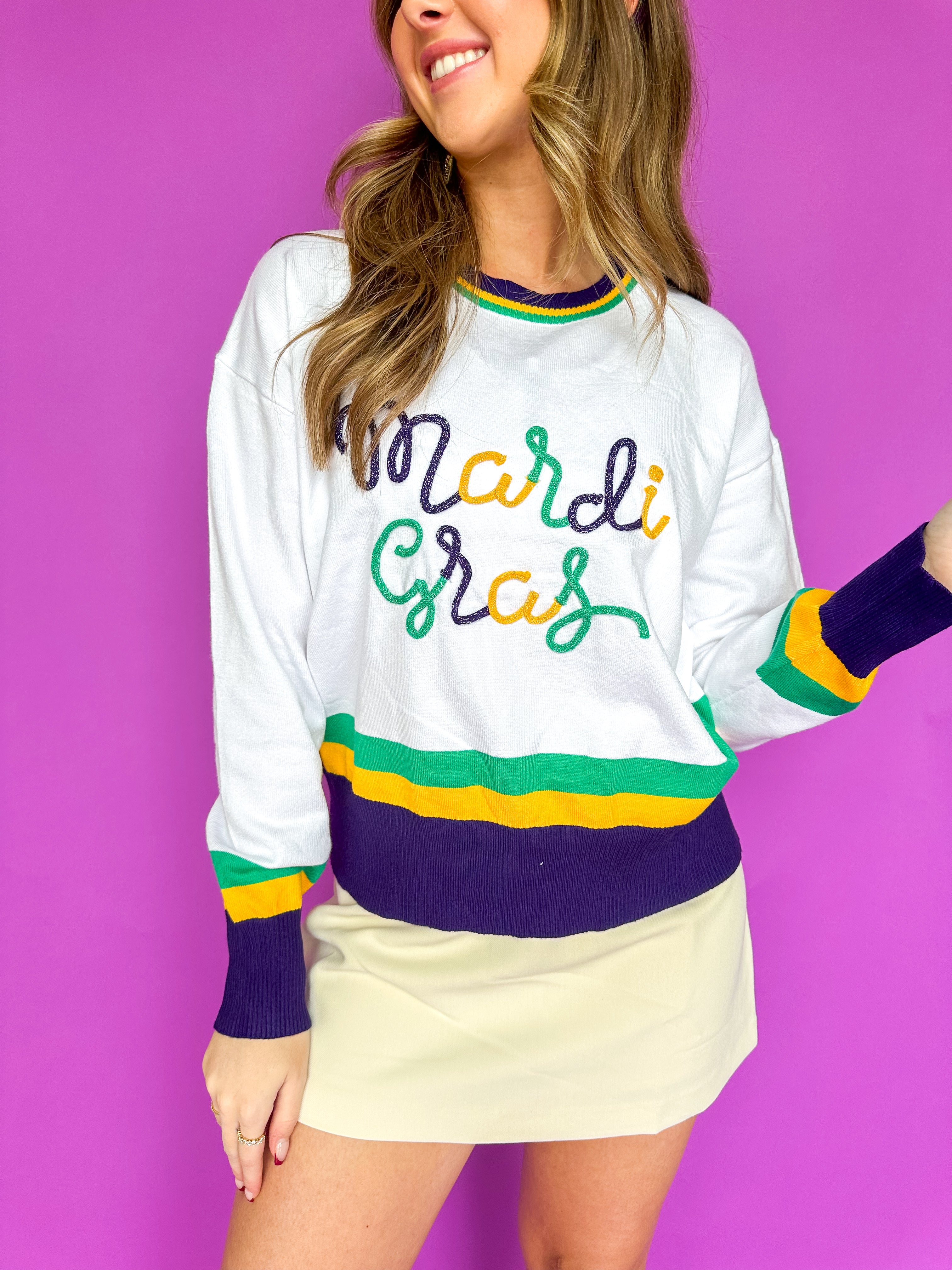 Piping Mardi Gras White Multi Long Sleeve