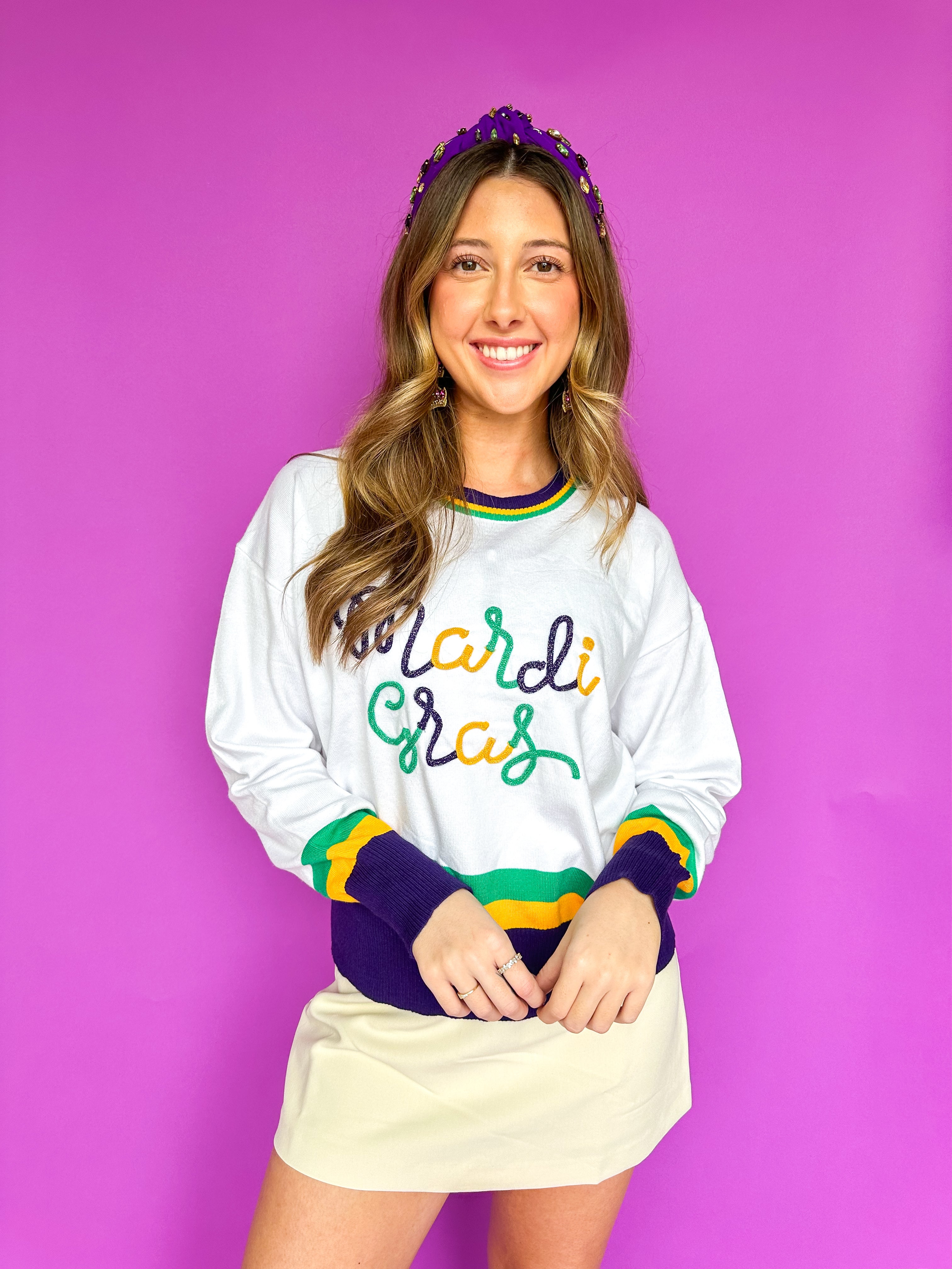 Piping Mardi Gras White Multi Long Sleeve