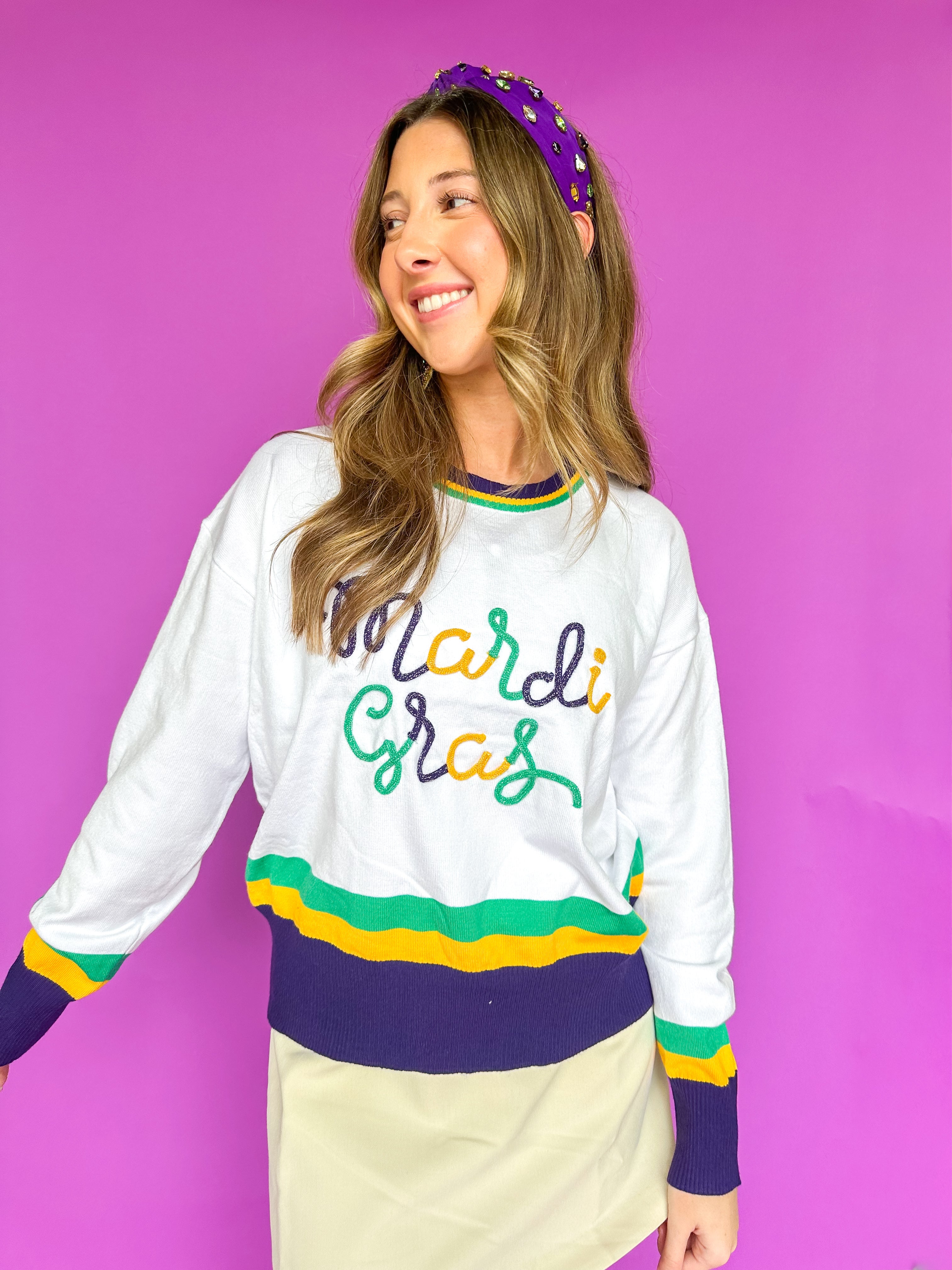 Piping Mardi Gras White Multi Long Sleeve