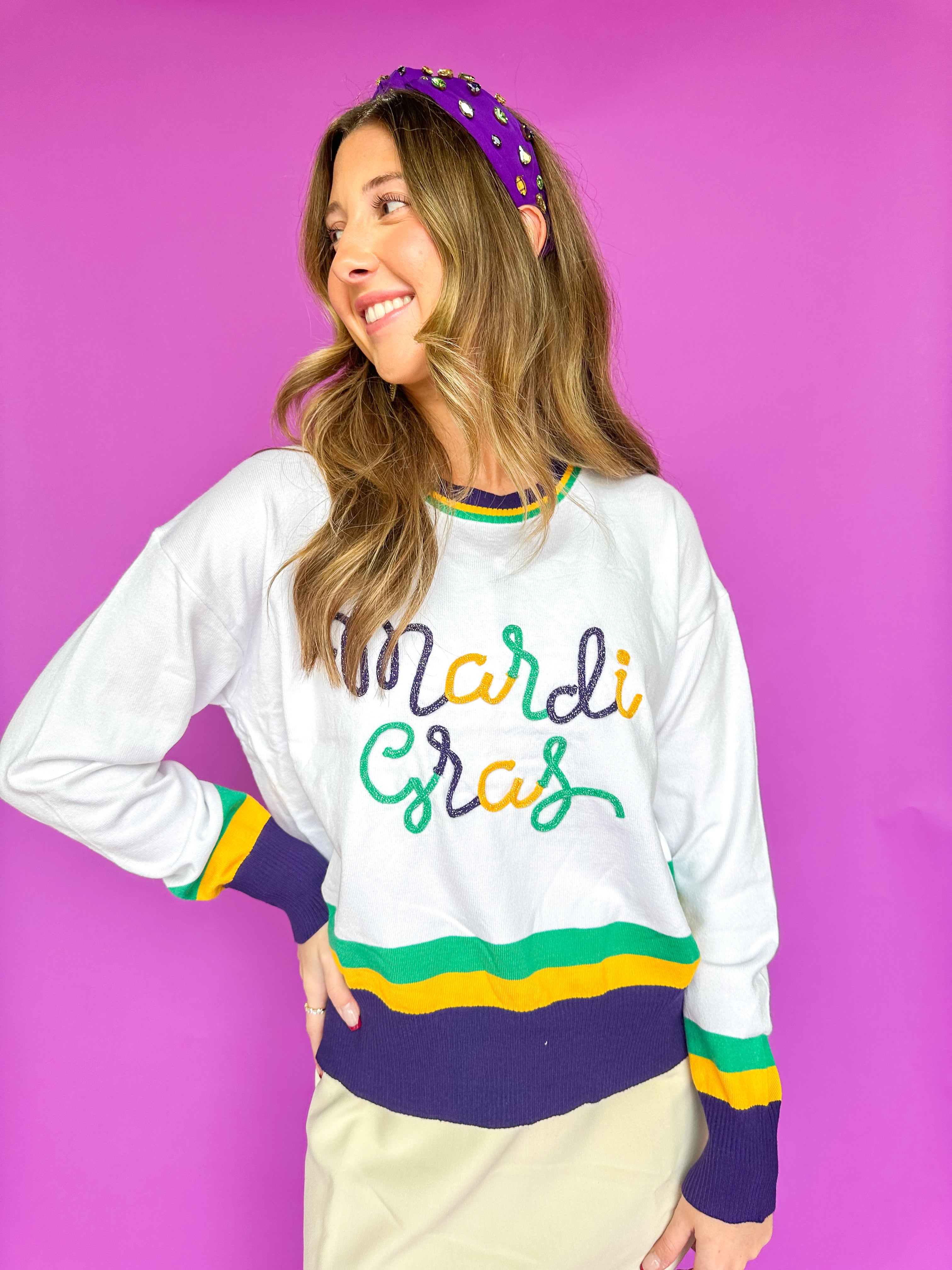 Piping Mardi Gras White Multi Long Sleeve