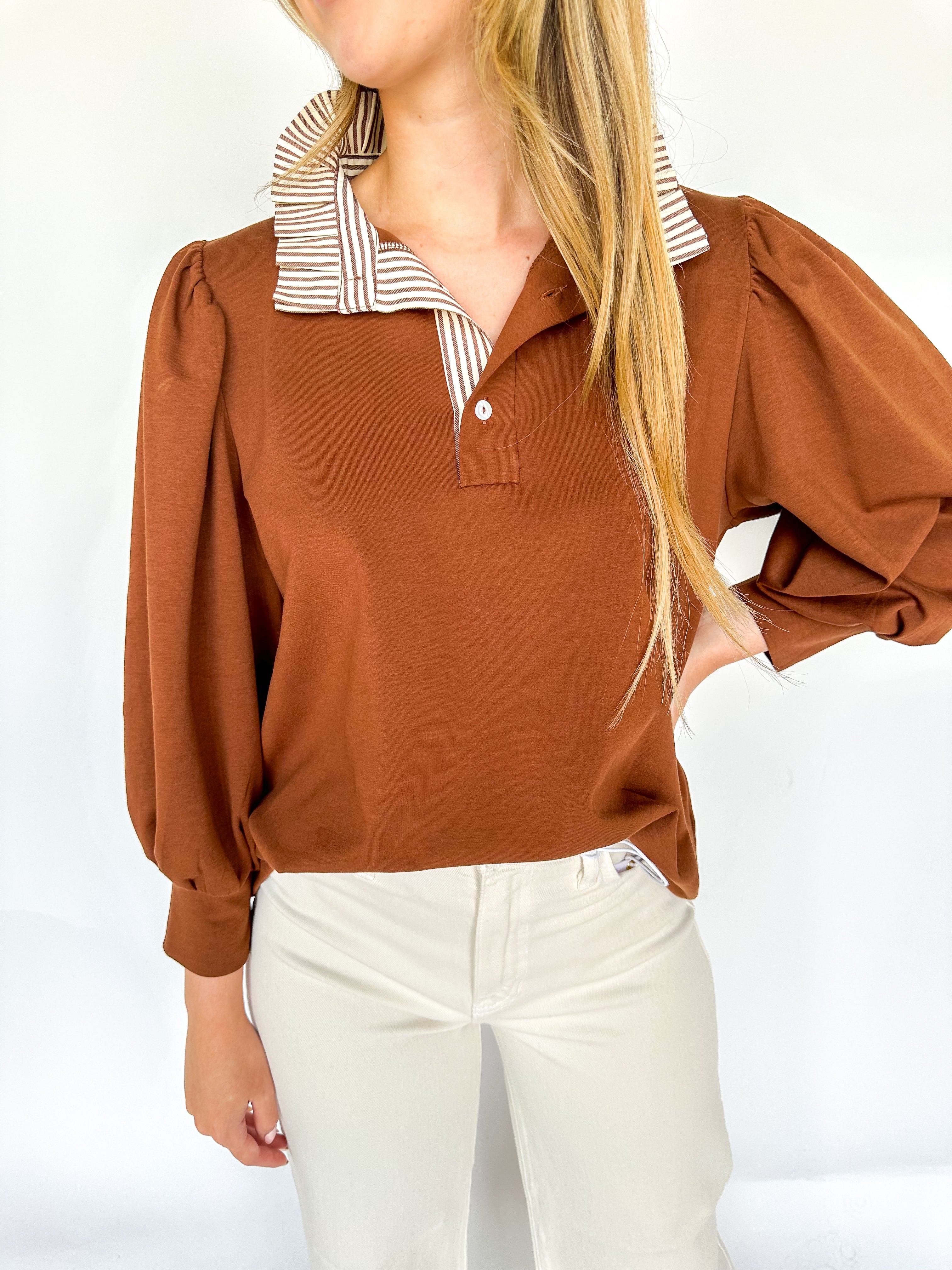 Cozy Upgrade Striped Brown Top