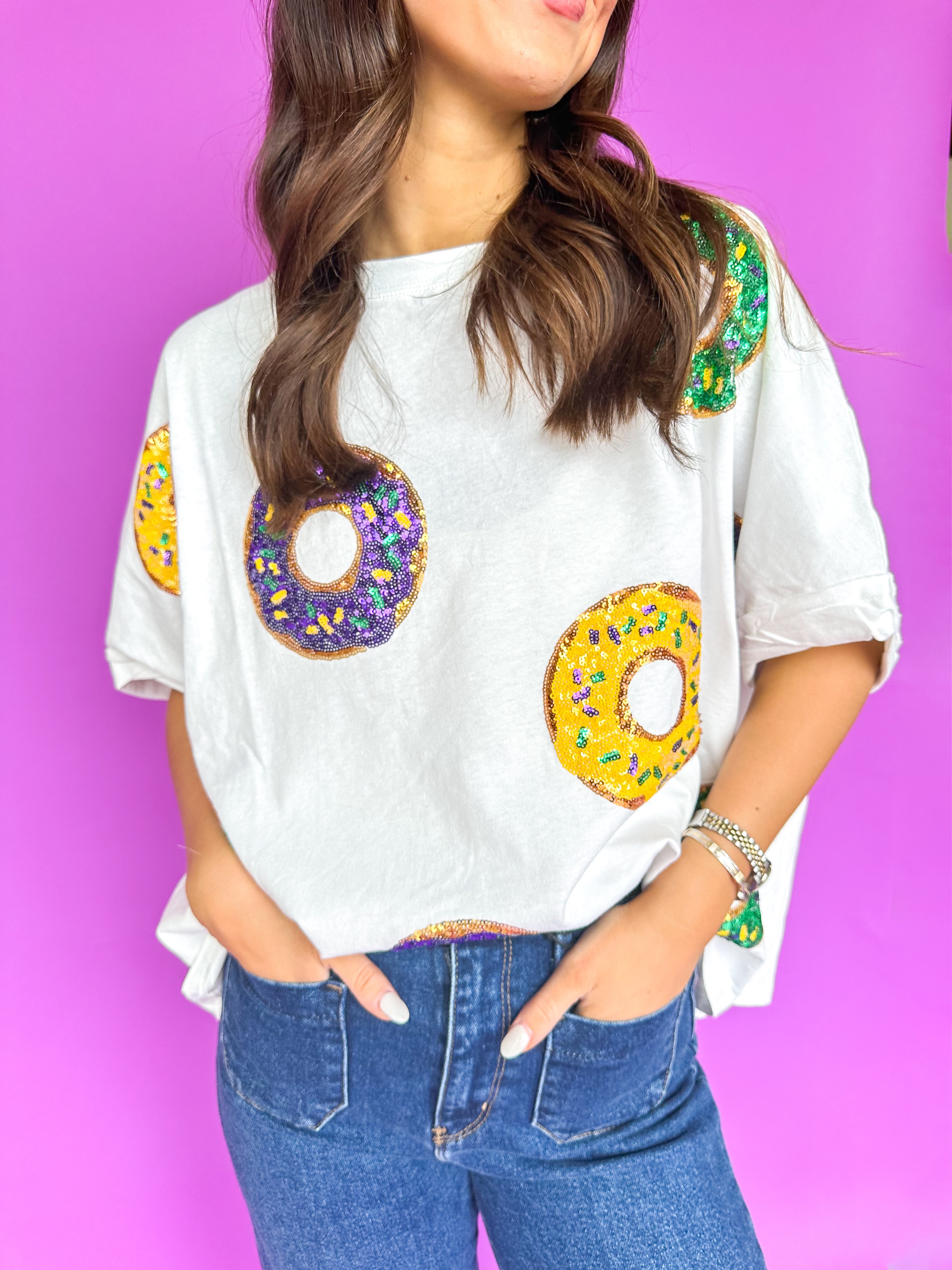 Oversized Tee Sequin MG Donuts Off White