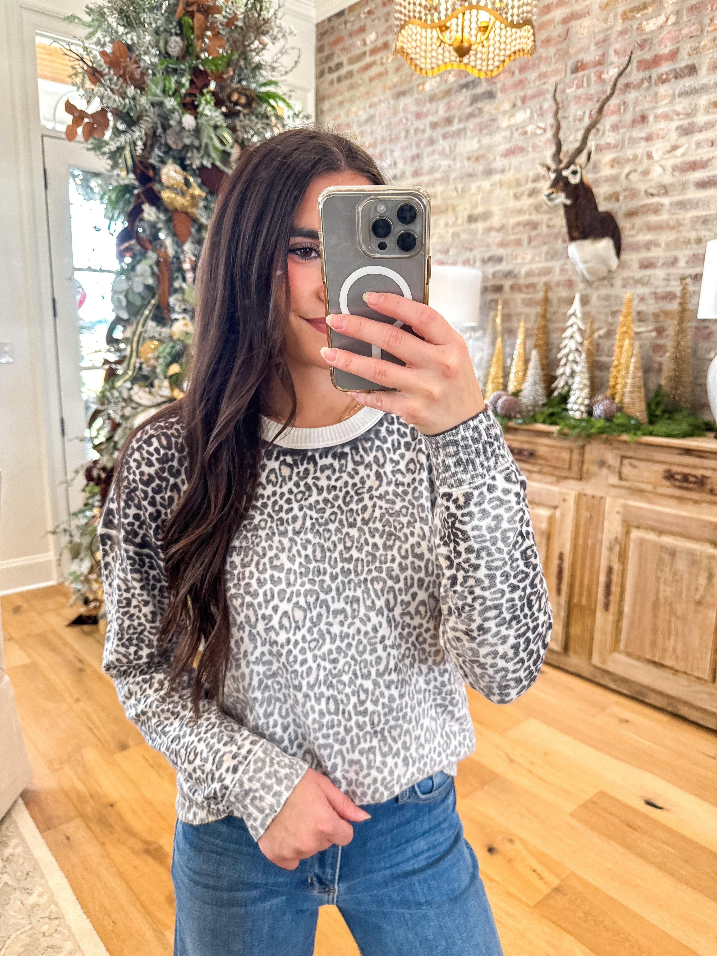 Faded Leopard Crewneck Sweater