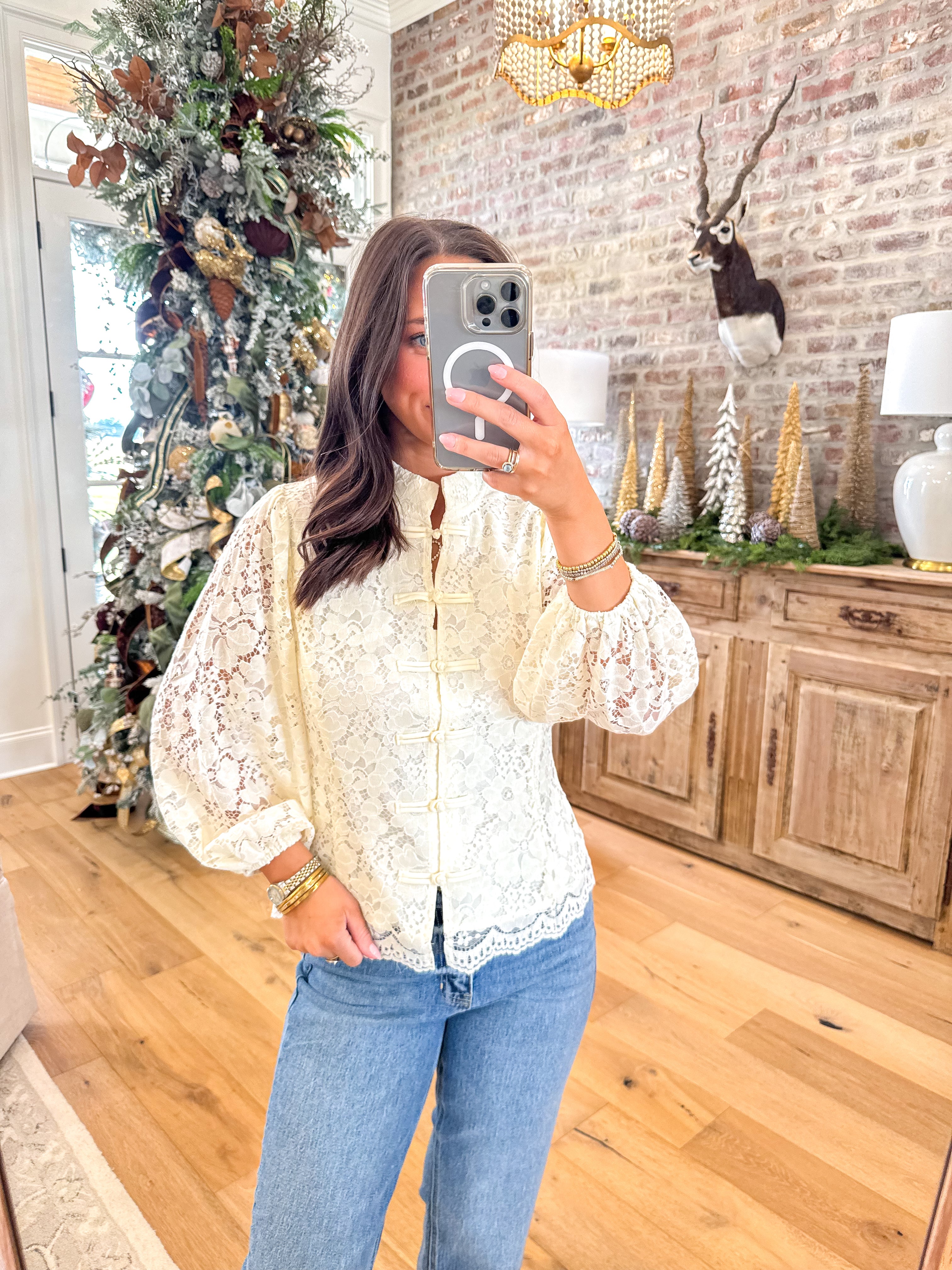 Cream Lace Button Blouse