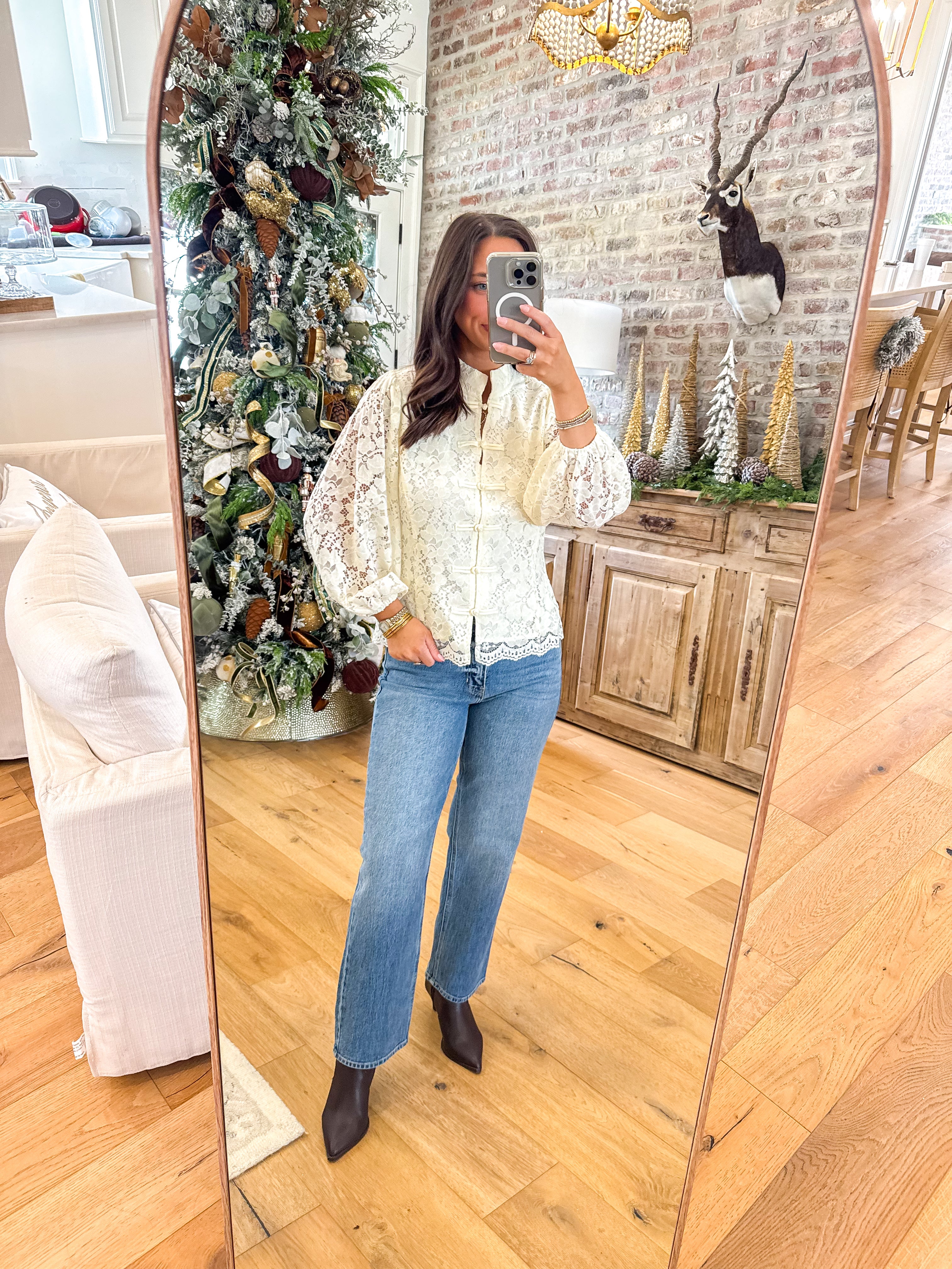 Cream Lace Button Blouse