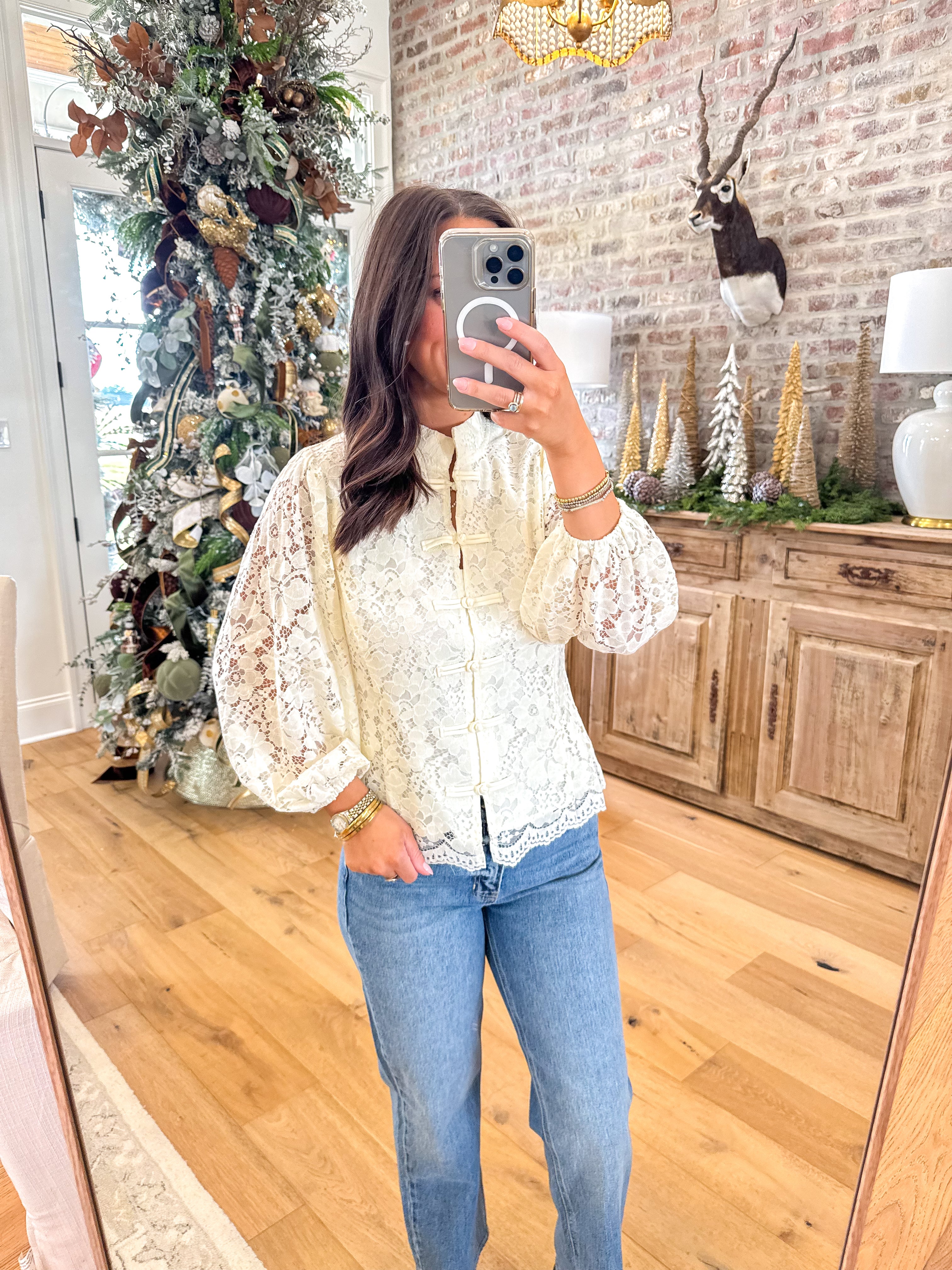 Cream Lace Button Blouse