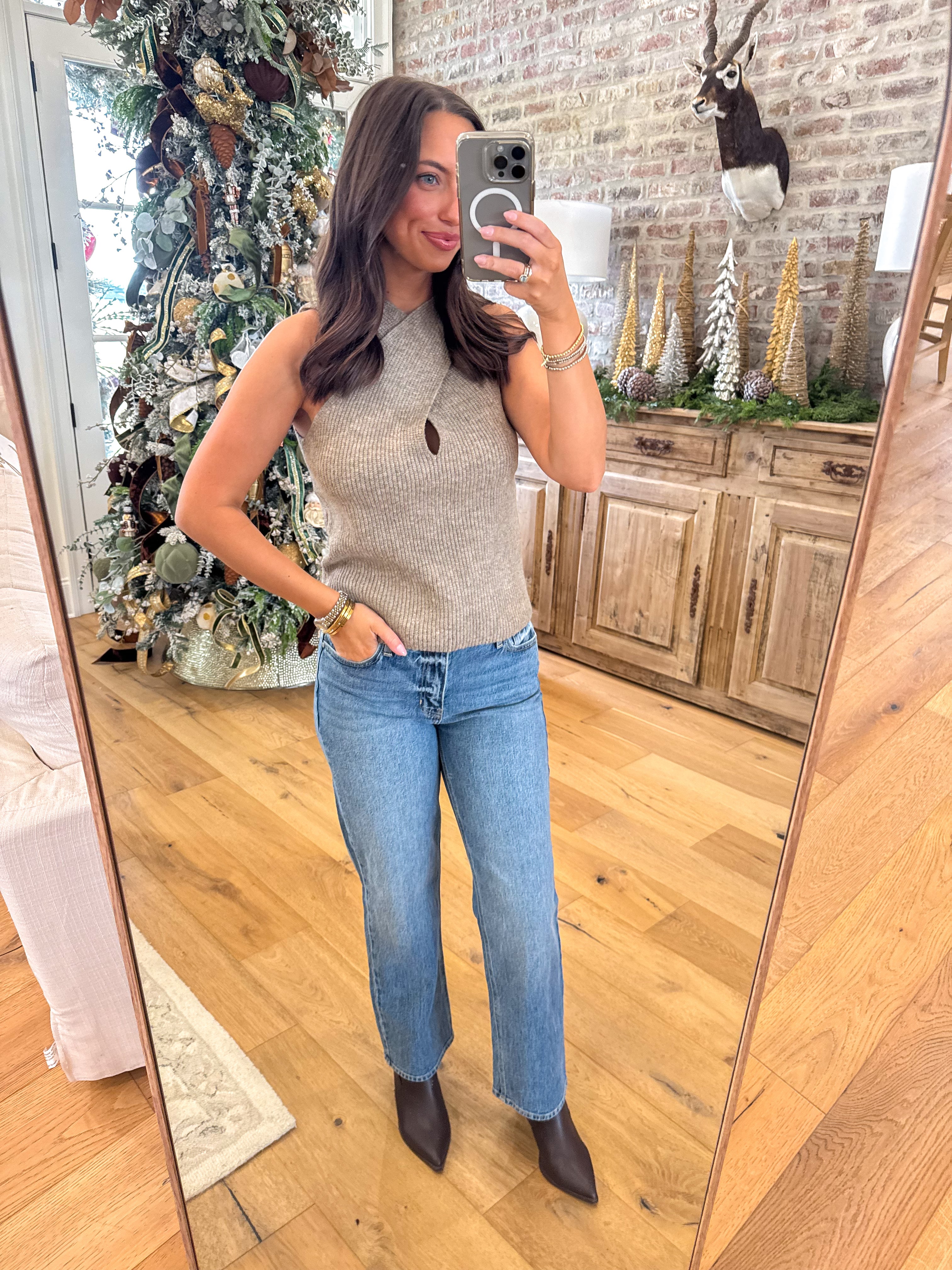 Florence Criss-Cross Tank Taupe