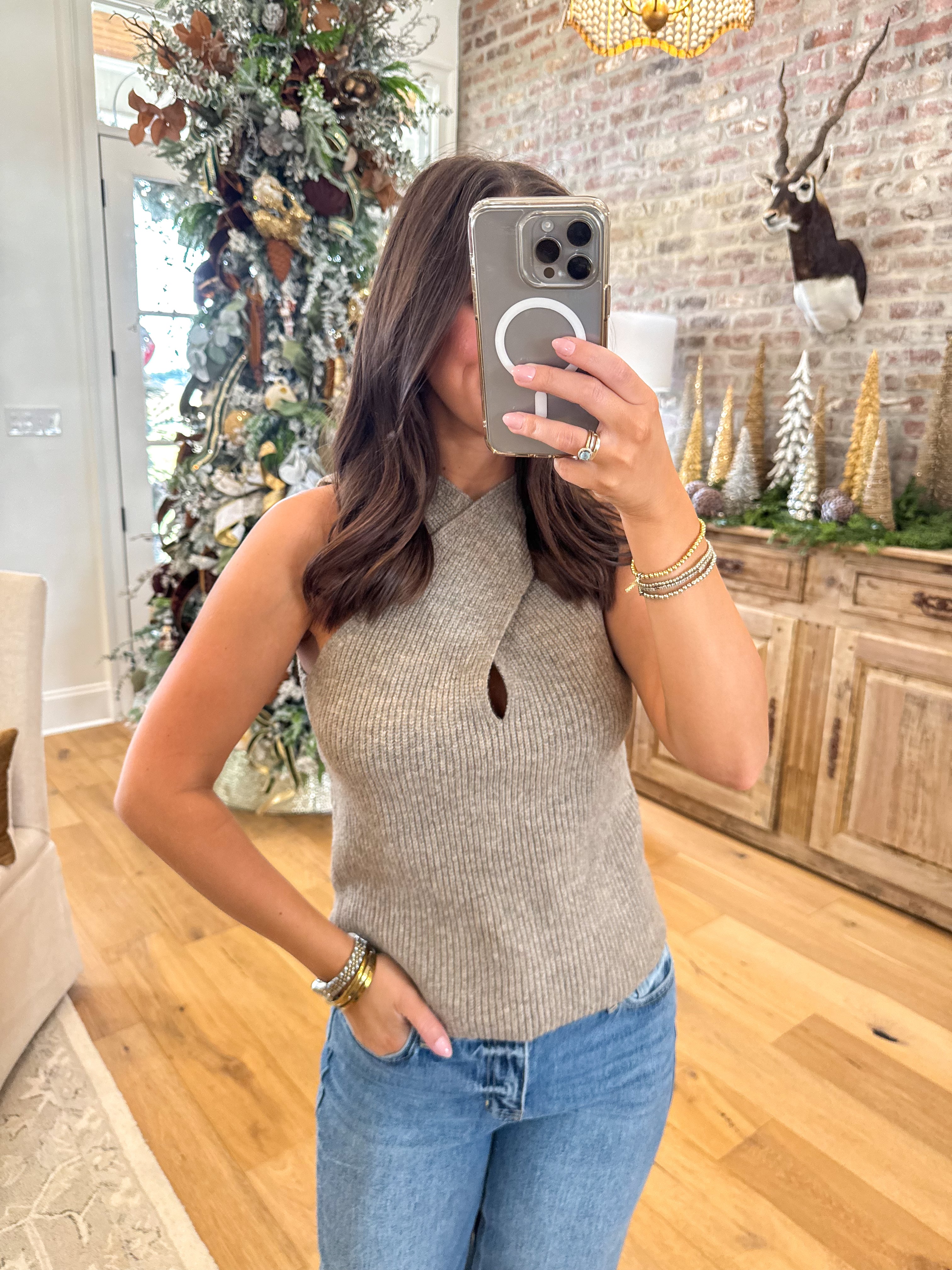 Florence Criss-Cross Tank Taupe