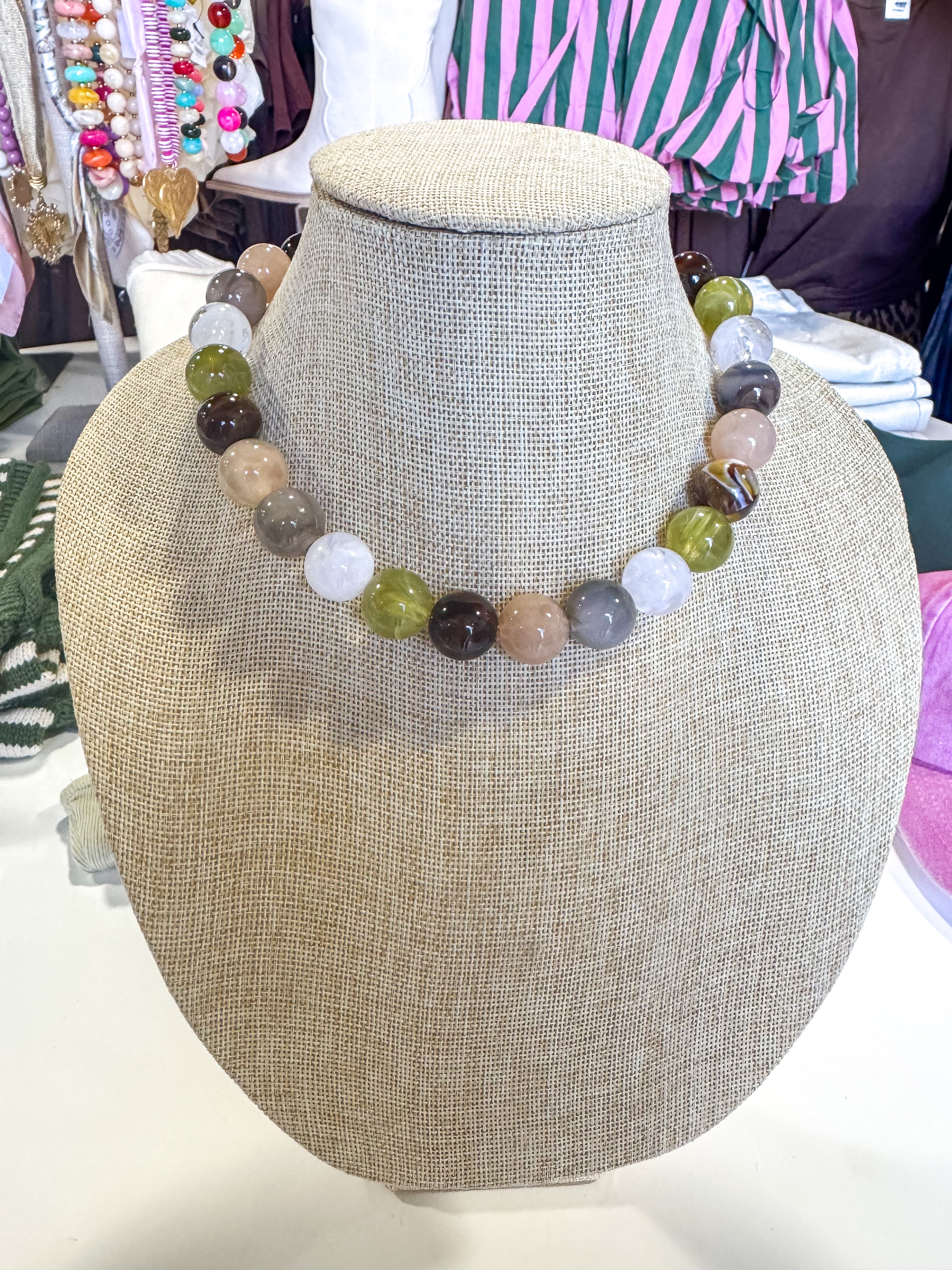 Chartreuse Neutral Small Beaded Necklace