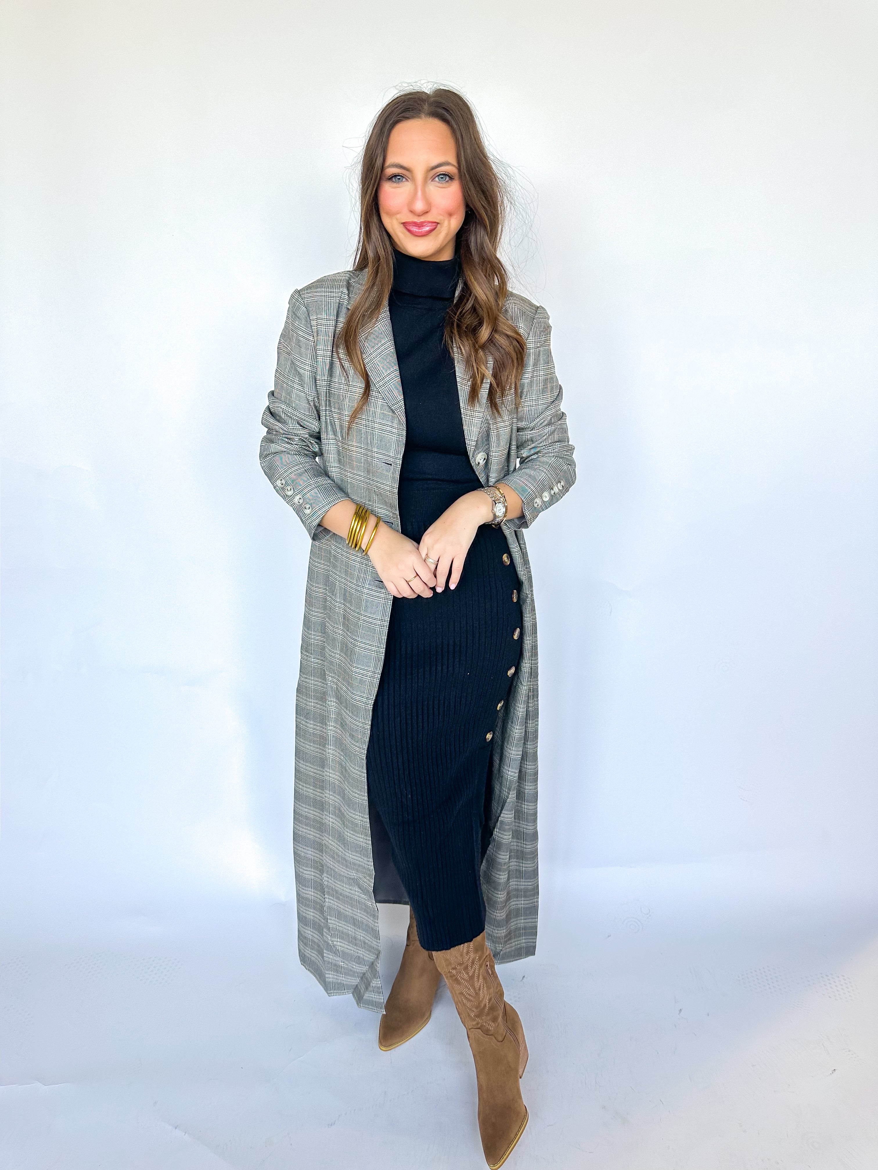 Extra Long Plaid Blazer Jacket