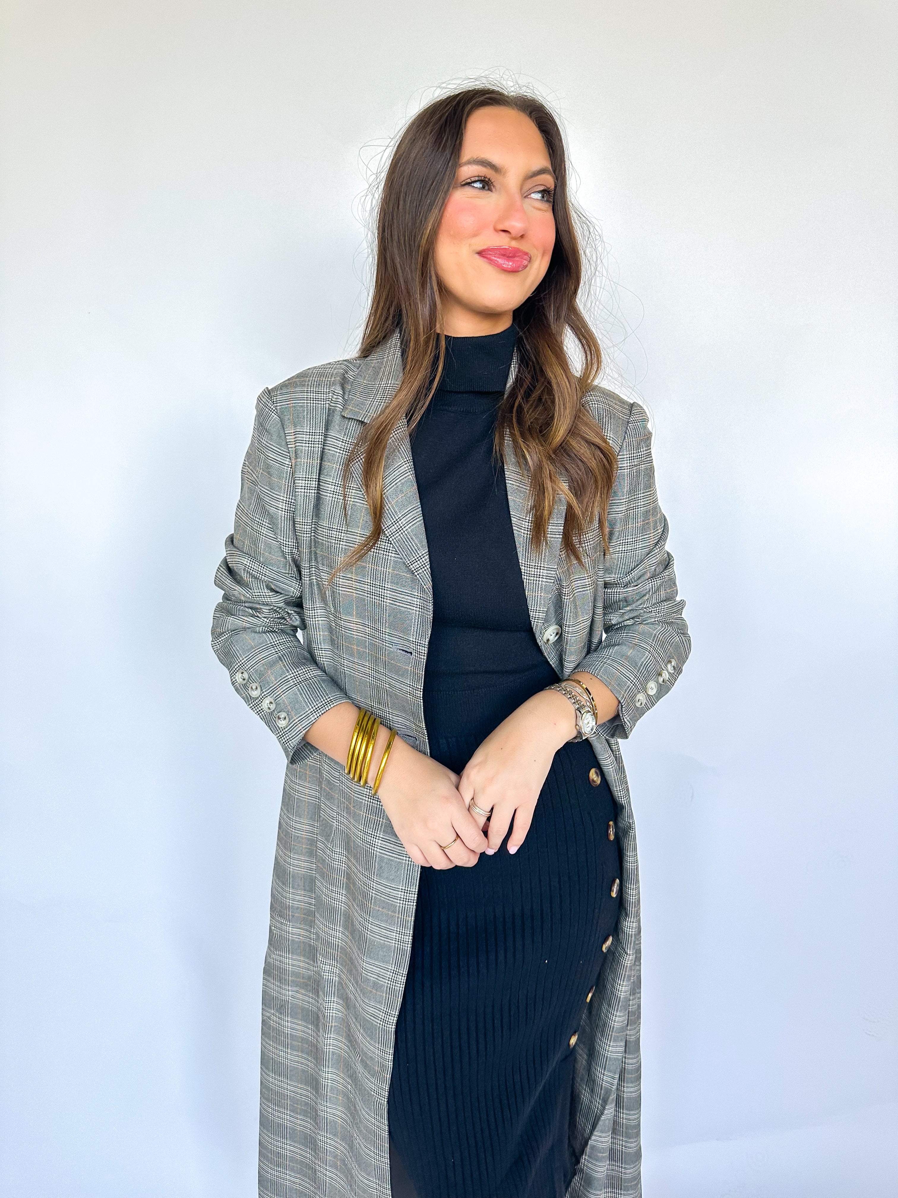 Extra Long Plaid Blazer Jacket