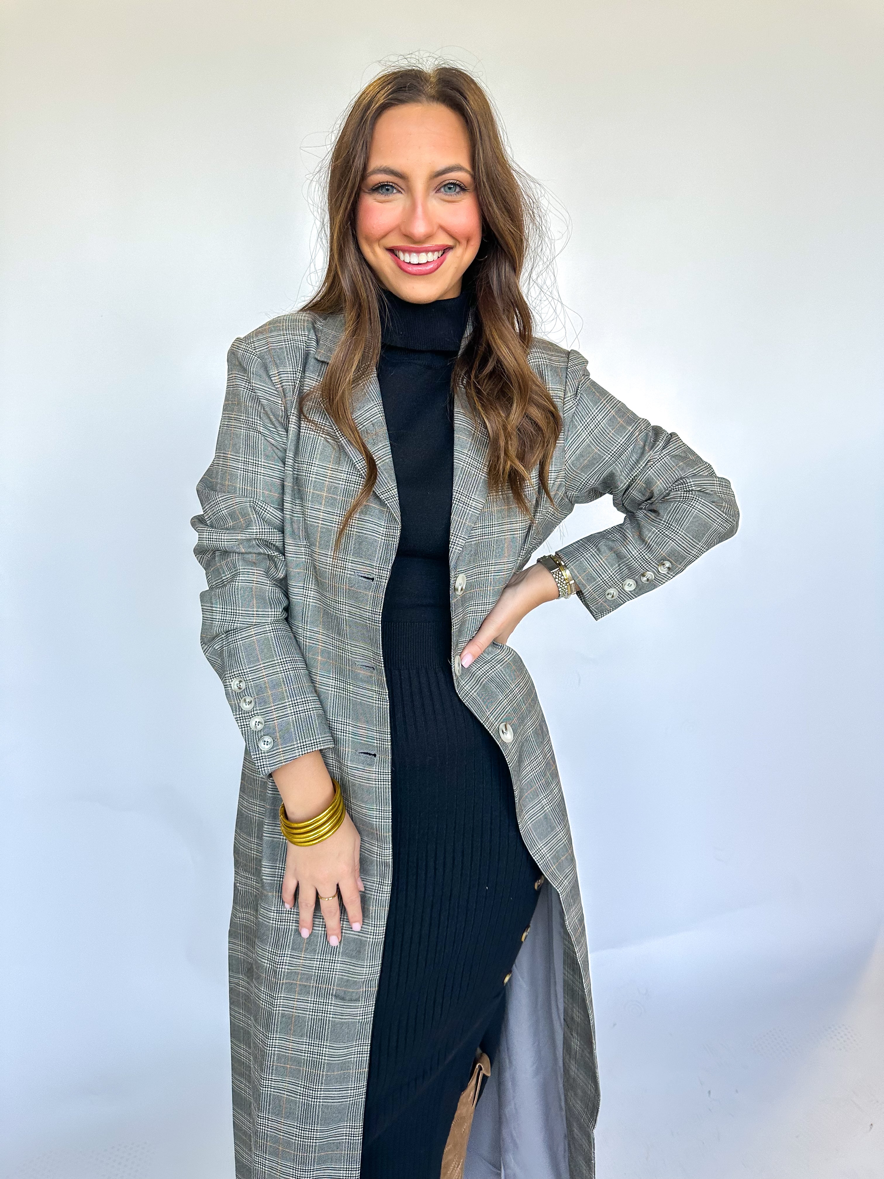 Extra Long Plaid Blazer Jacket