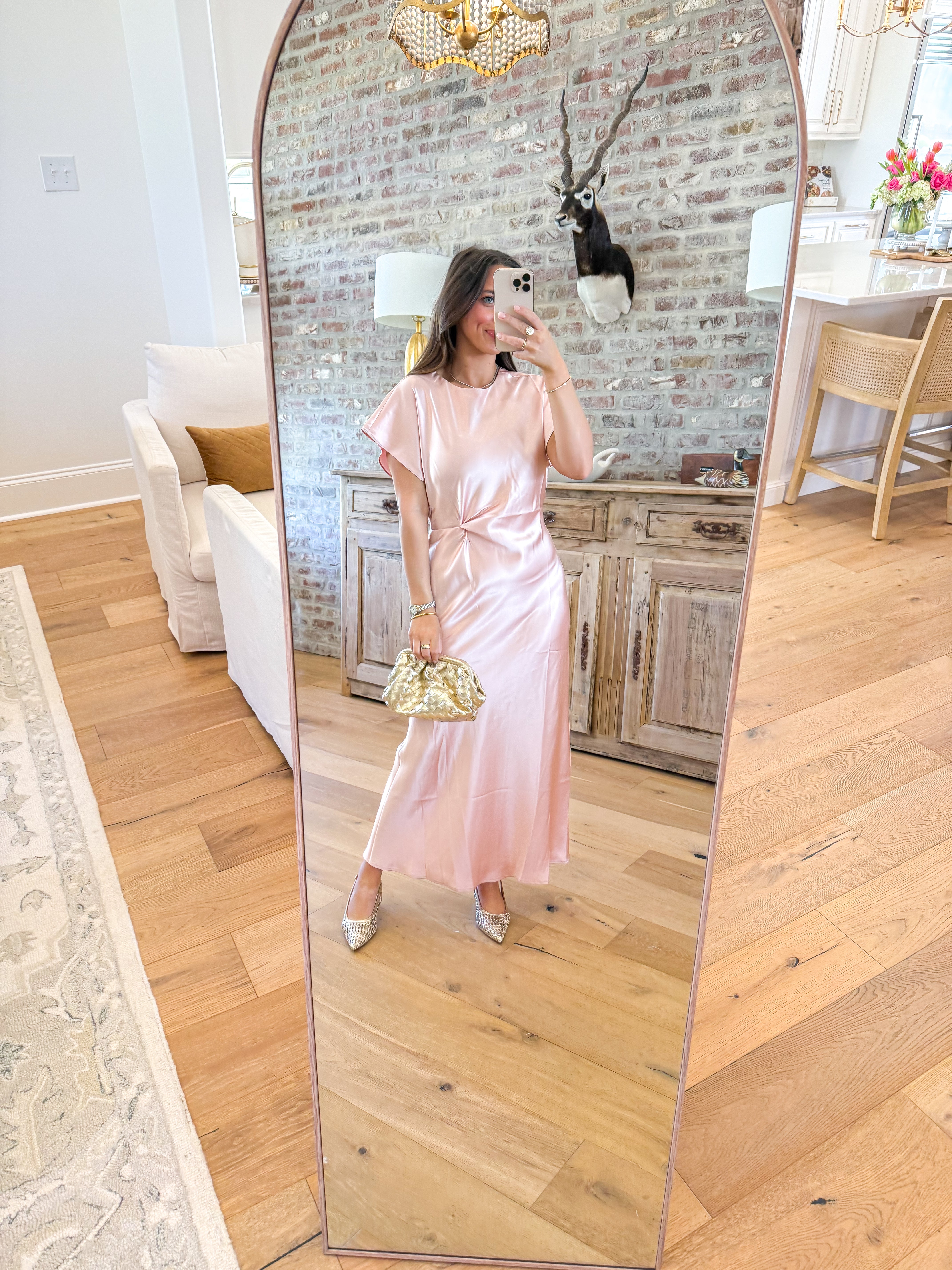 Pink Satin Side Knot Midi