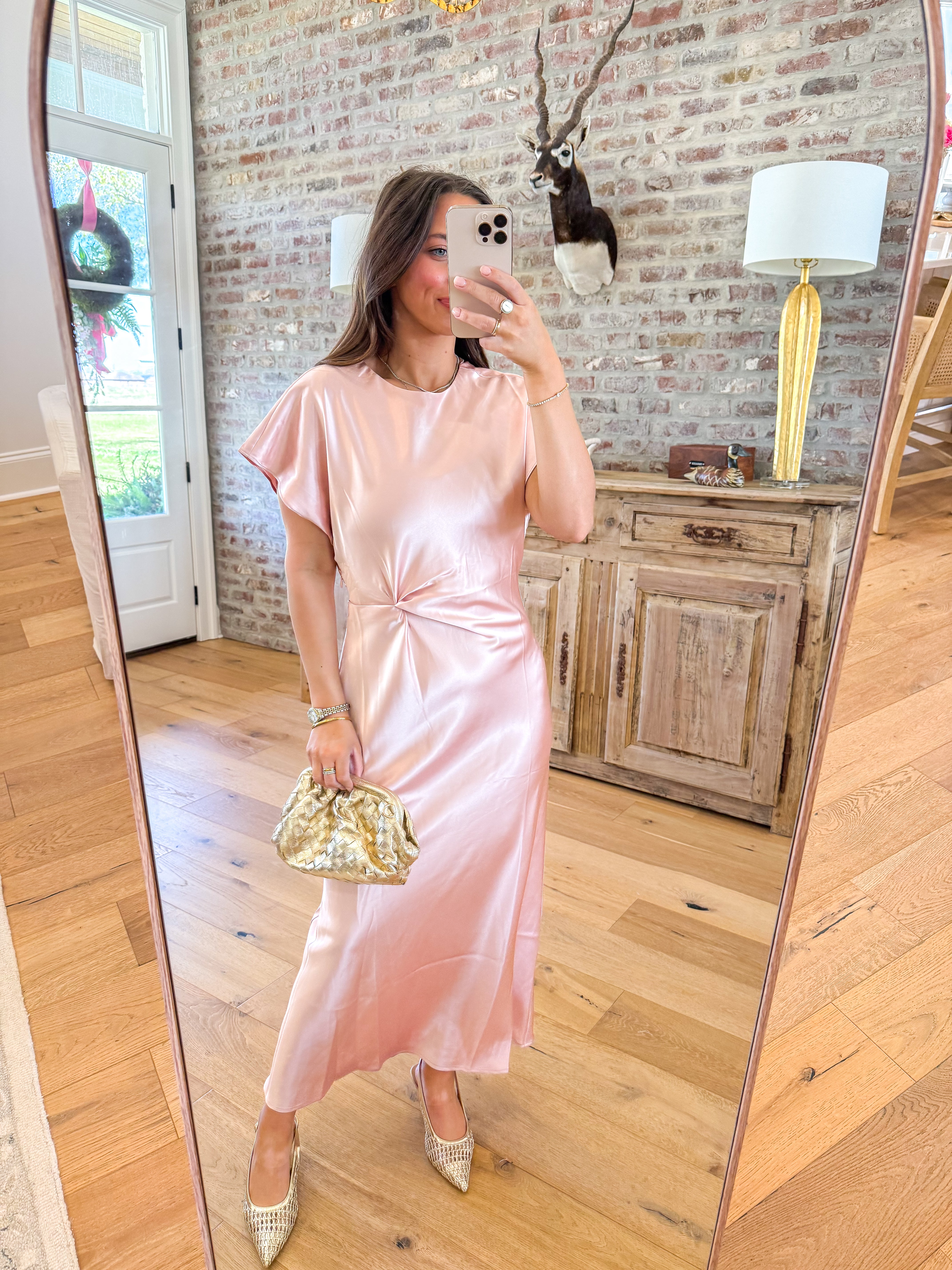 Pink Satin Side Knot Midi