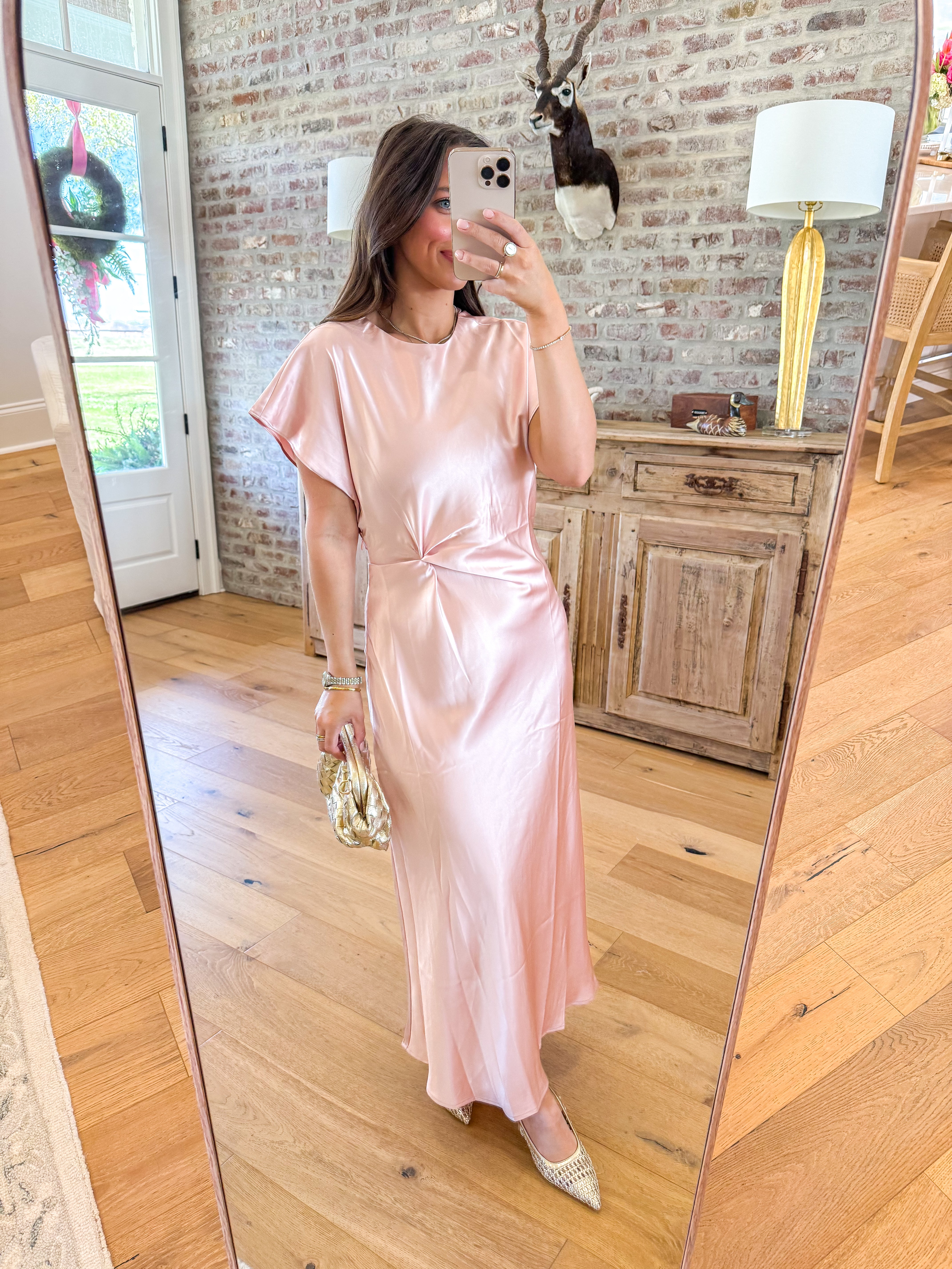 Pink Satin Side Knot Midi