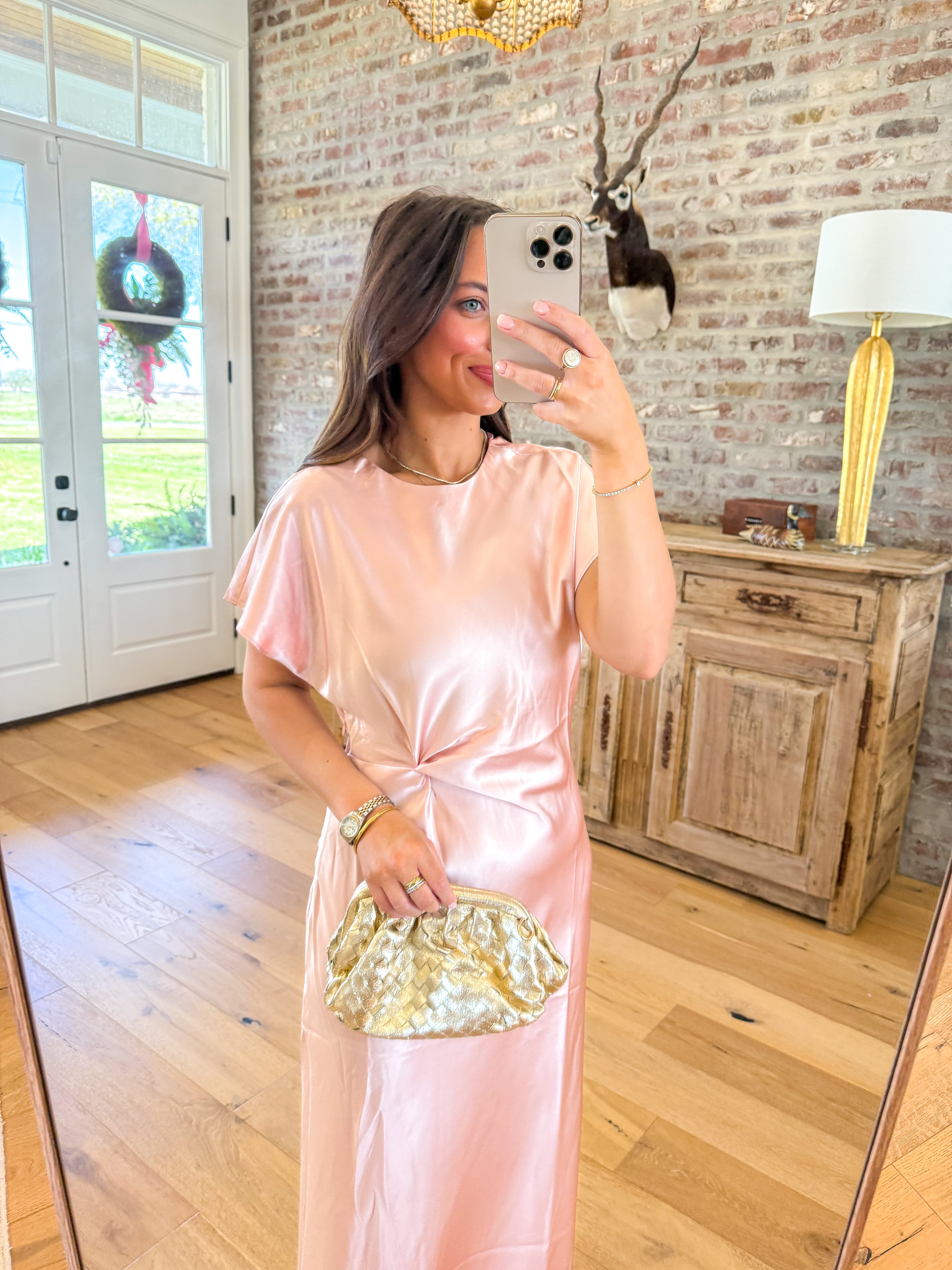 Pink Satin Side Knot Midi
