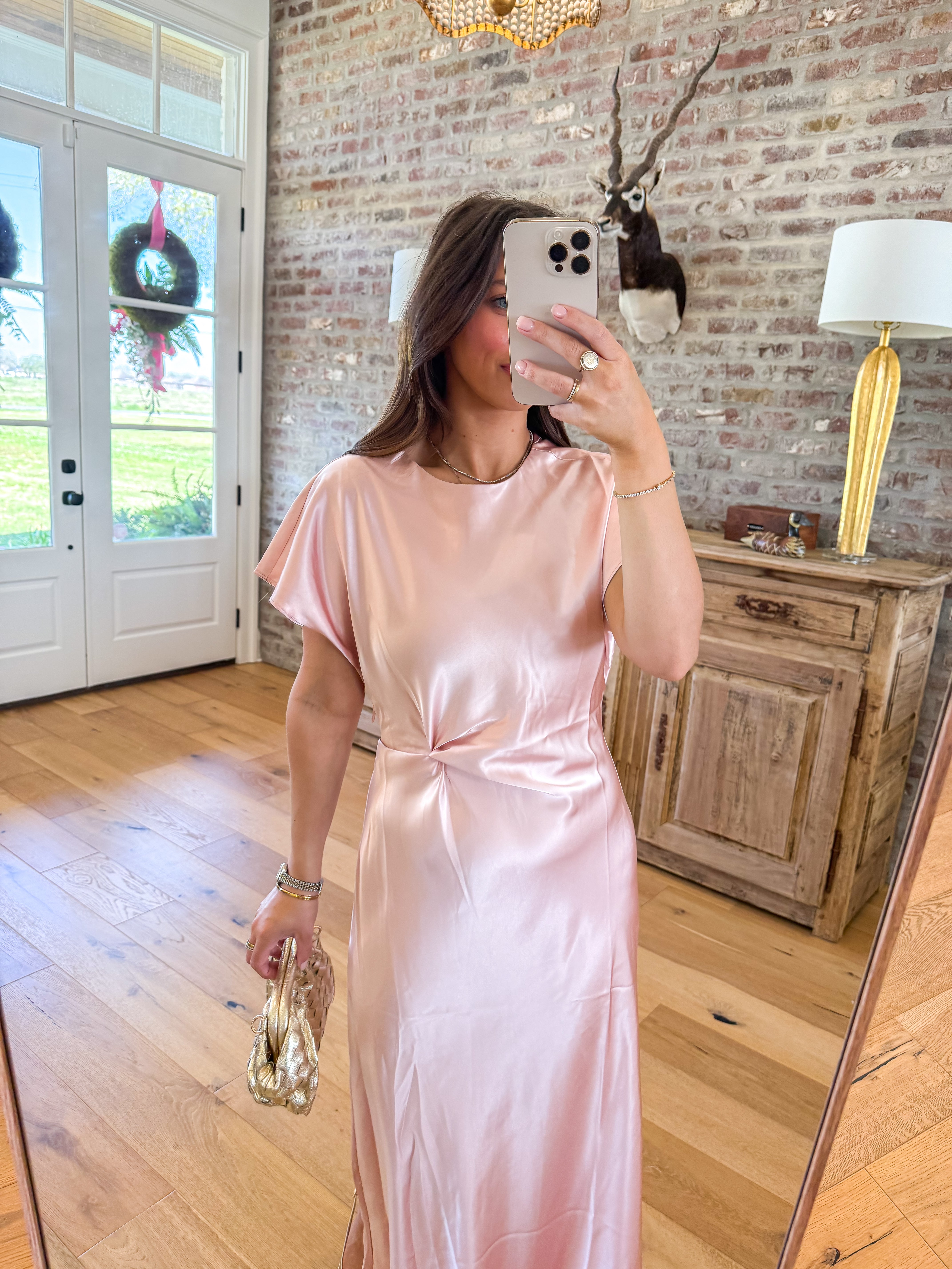 Pink Satin Side Knot Midi