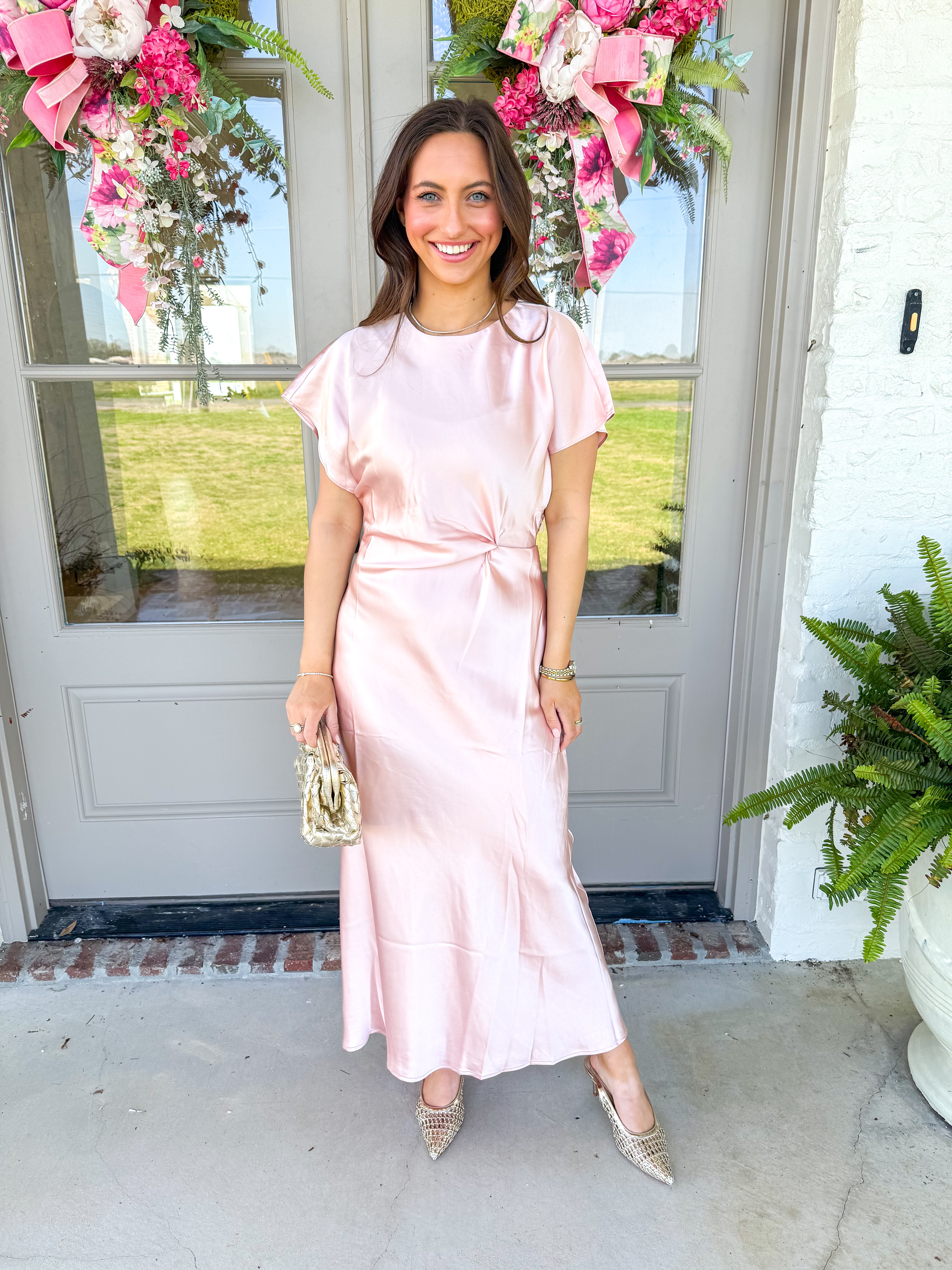 Pink Satin Side Knot Midi