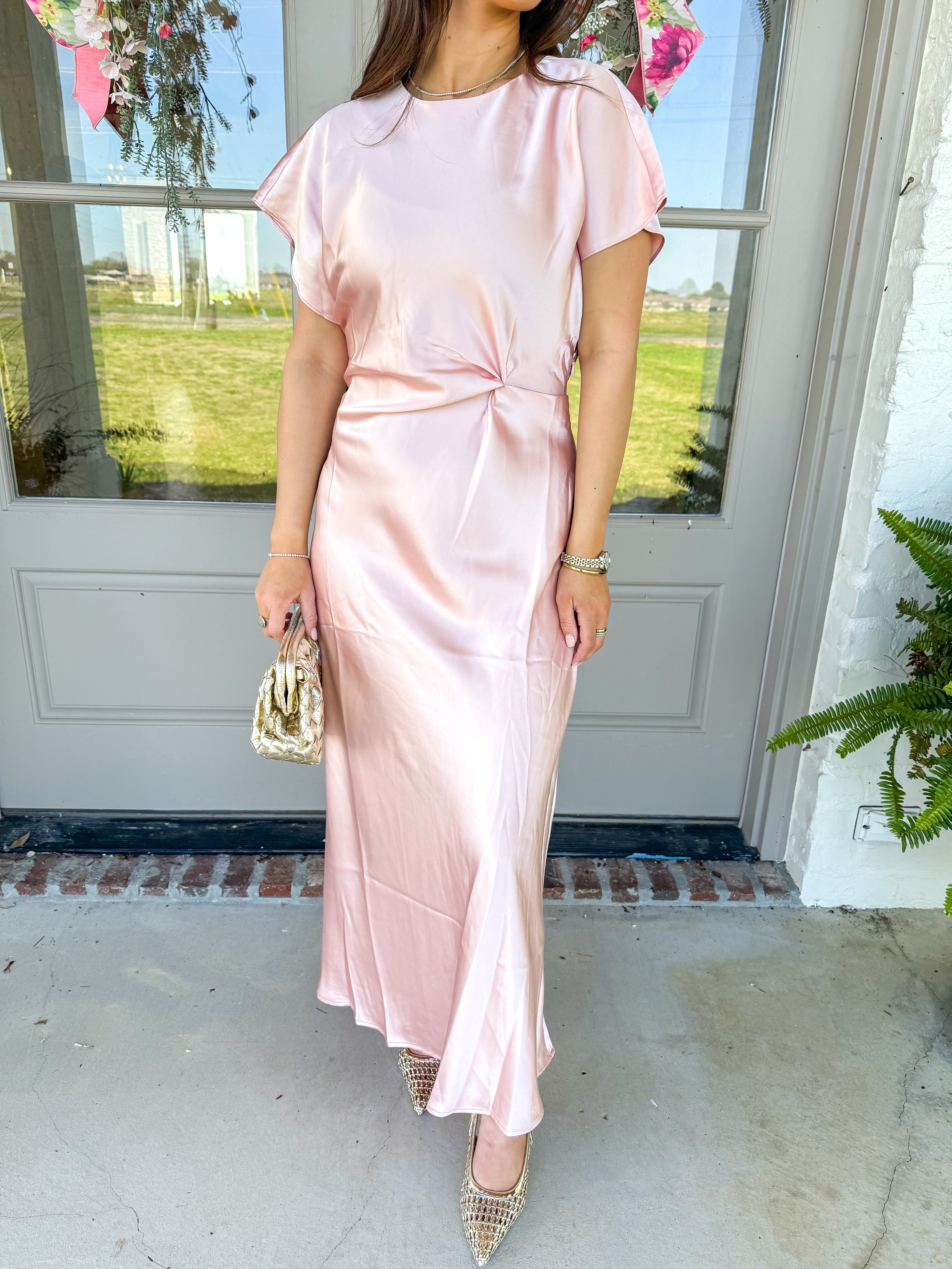 Pink Satin Side Knot Midi